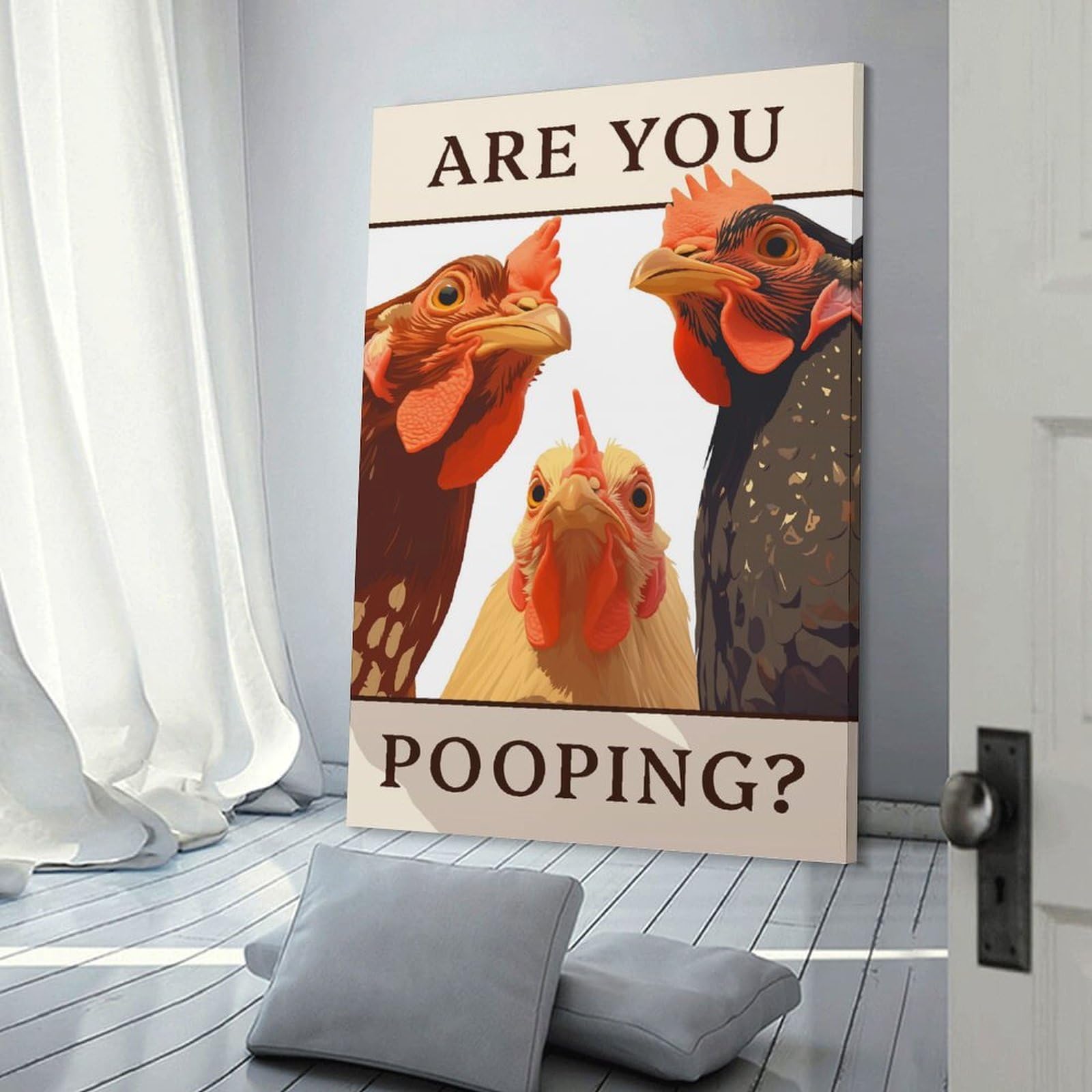 Junmoney Wall Art Print Are You Pooping - Chickens, 24x36inch(60x90cm), for Picture Wall Styling in Lounge Or Bedroom, Wall Decor Suited to Curated Displays