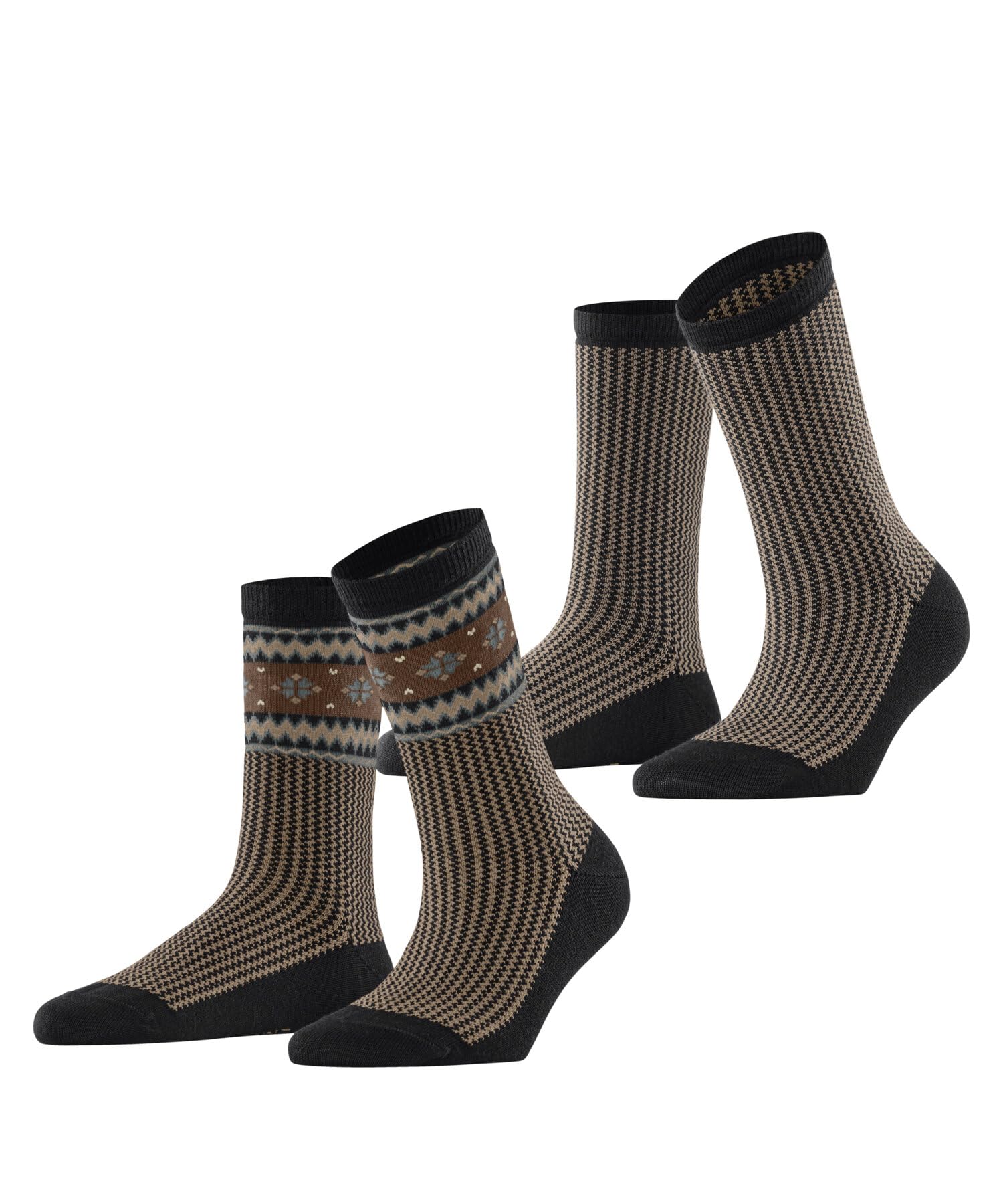 ESPRIT Women's Scandi Multipack W So Cotton Wool Patterned 2 Pairs Socks, Black 3000, 5.5-8