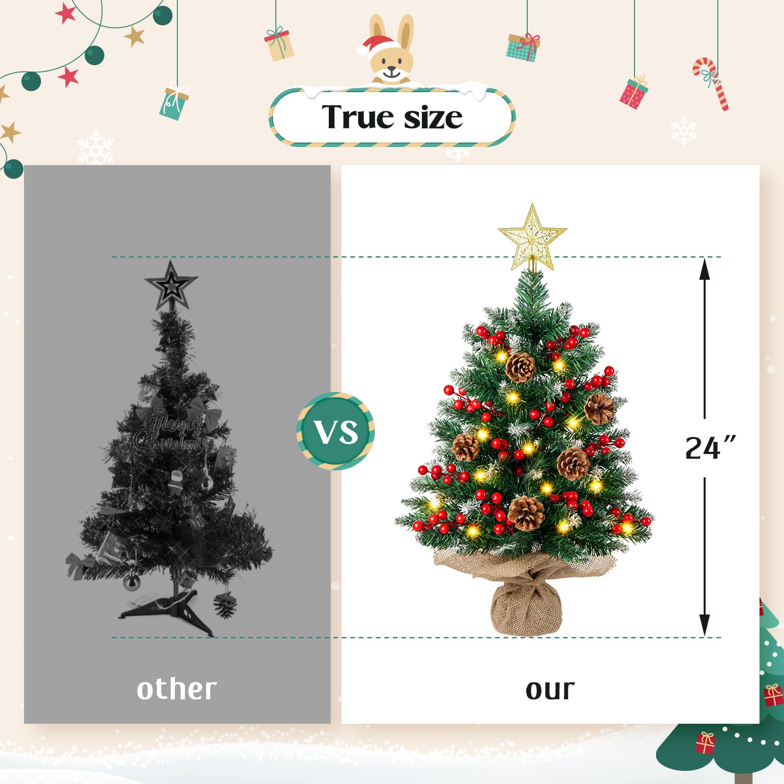 N&T NIETING Mini Christmas Tree with Lights, 61CM Table Top Tree with Star Tree Topper - Image 4