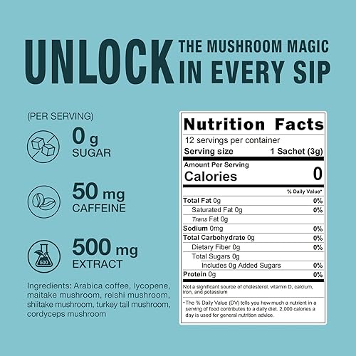 Miniatura 5 de ECO-TASTE Mezcla de café de hongos, diseñada para la inmunidad con licopeno, Maitake, hongo Reishi - 12 sobres