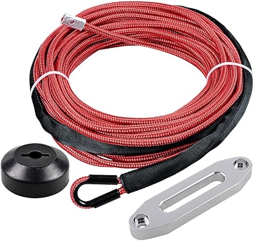 Cuerda de cabrestante sintética roja de 50 pies x 14 pulgadas, 7000 libras con funda protectora de roca de protección contra todo el calor, tapón de Cuerda de cabrestante sintética roja de 50 pies x 14 pulgadas, 7000 libras con funda protectora de roca de protección contra todo el calor, tapón de