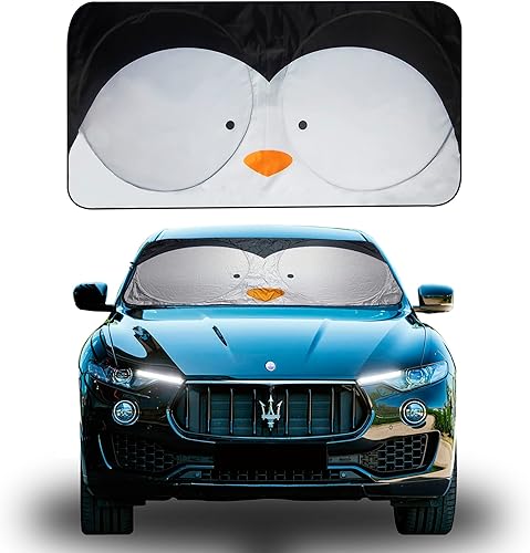 FH Group Parasol para parabrisas de automóvil, con estampado de pingüinos, parasol reflectante para automóvil, 33.5 pulgadas de largo x 63 pulgadas