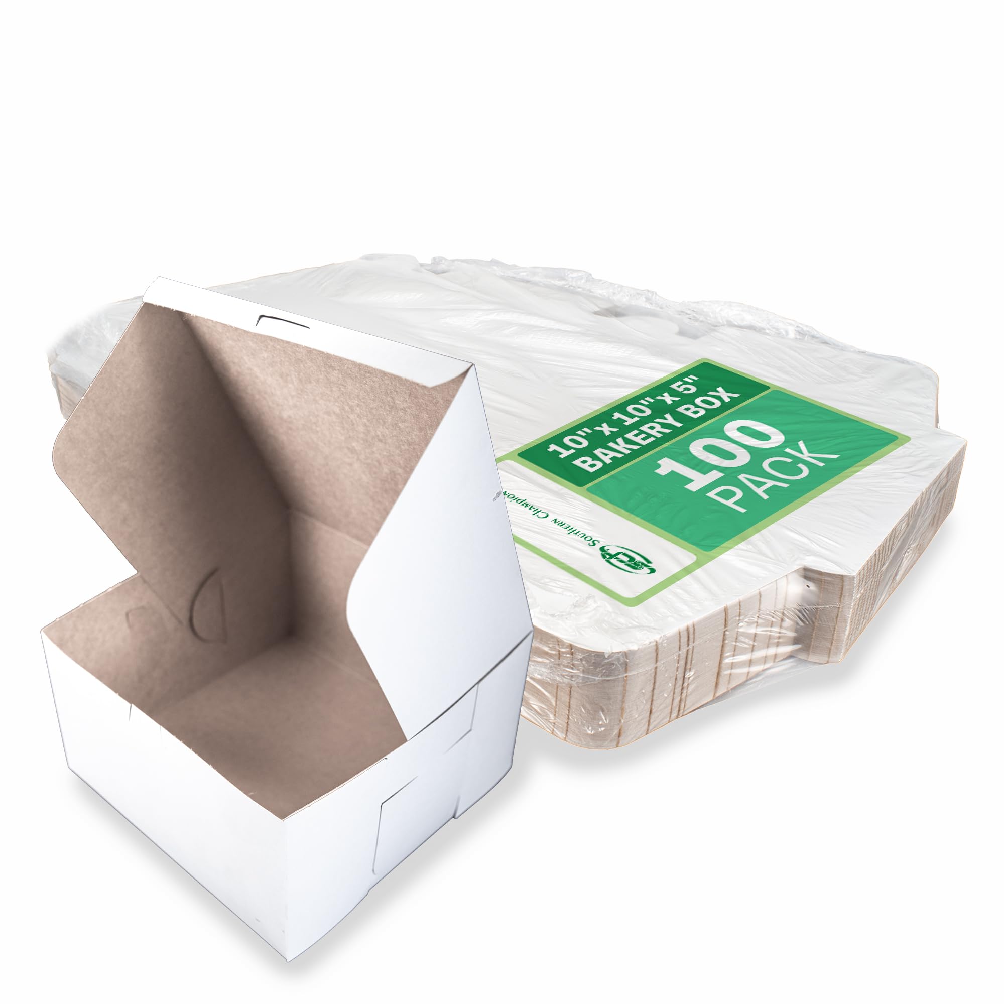 Southern Champion Tray 0977 White Non-Window Lock Corner Bakery Box, Recycable, Professional Clean Cake Boxes, Cookie and Pastry Boxes, Bulk Pack, 10" L x 10" W x 5-1/2" H (Case of 100)