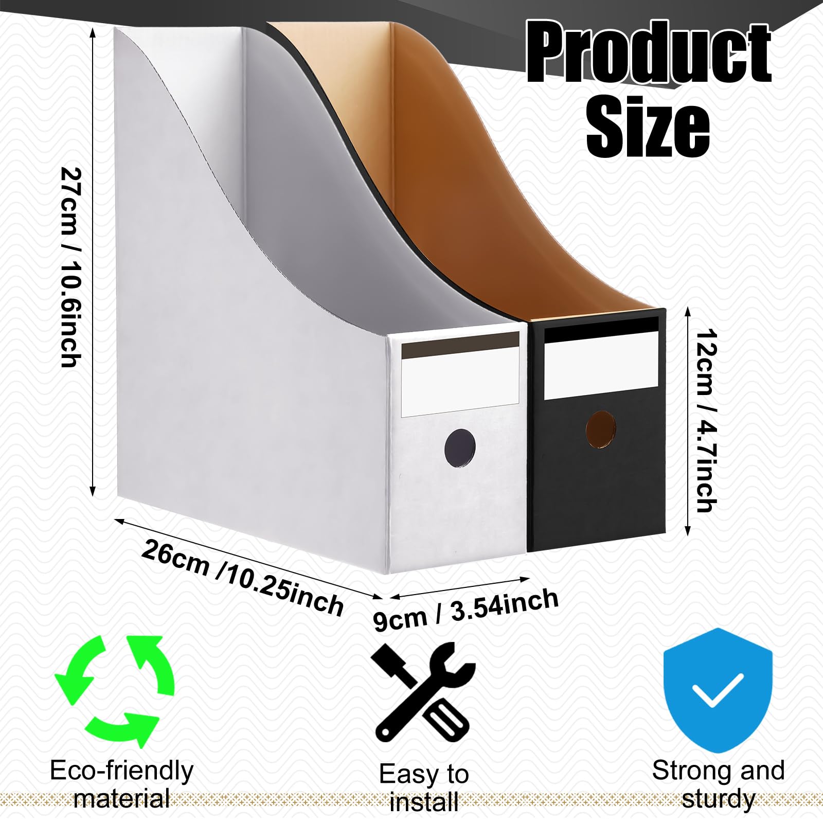 Thenshop 24 Pcs Cardboard Magazine File Holders Magazine Book Bin Box with Label Sticker Paper Organizer Storage Folder for Desk Shelves School Classroom Office Supplies (Classic,Black and White)