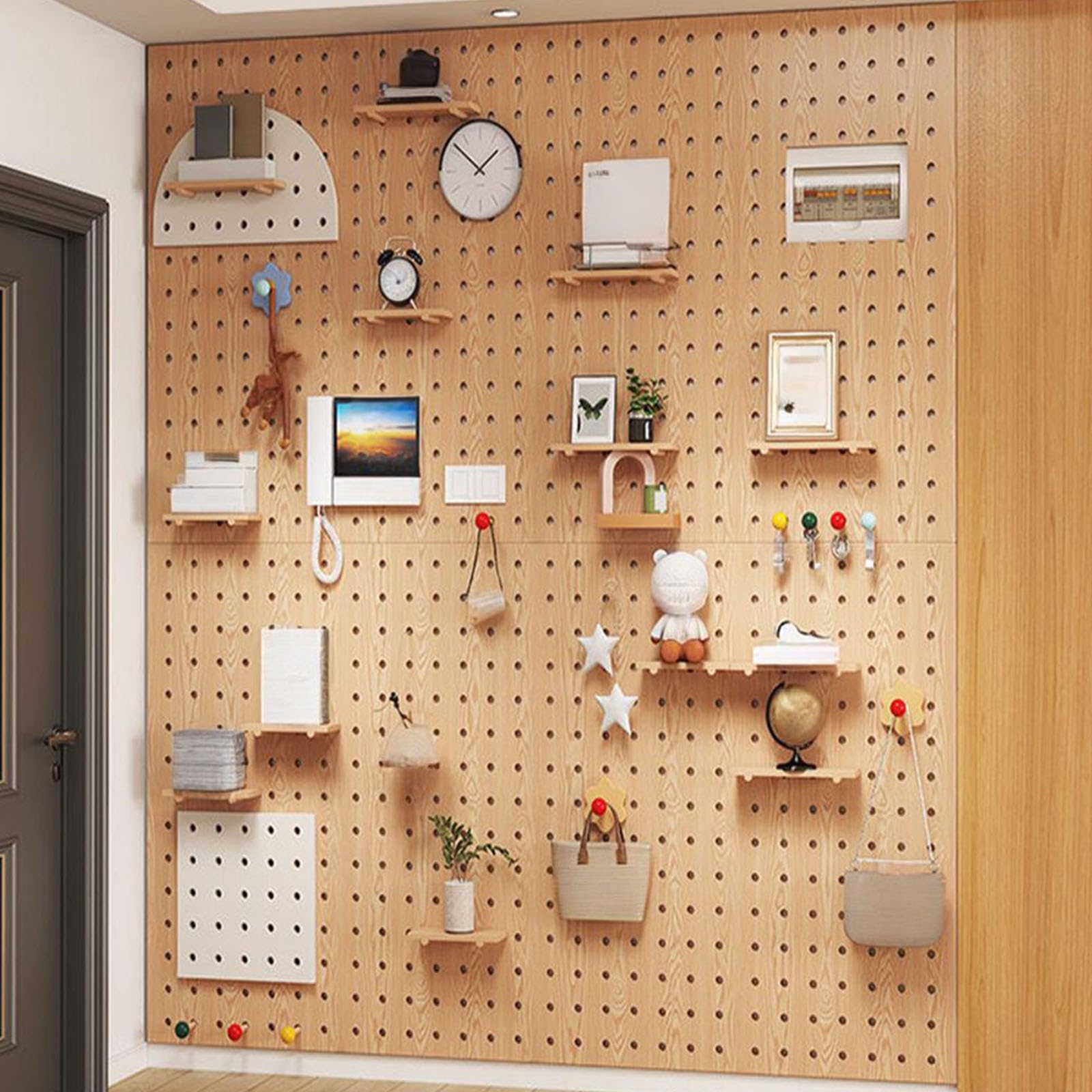 Wand-Organizer aus Holz für Pegboard, DIY-Dekorplatten für Küche, Büro, Schlafzimmer, Wohnzimmer, Stecktafel-Kombinationsset(White)