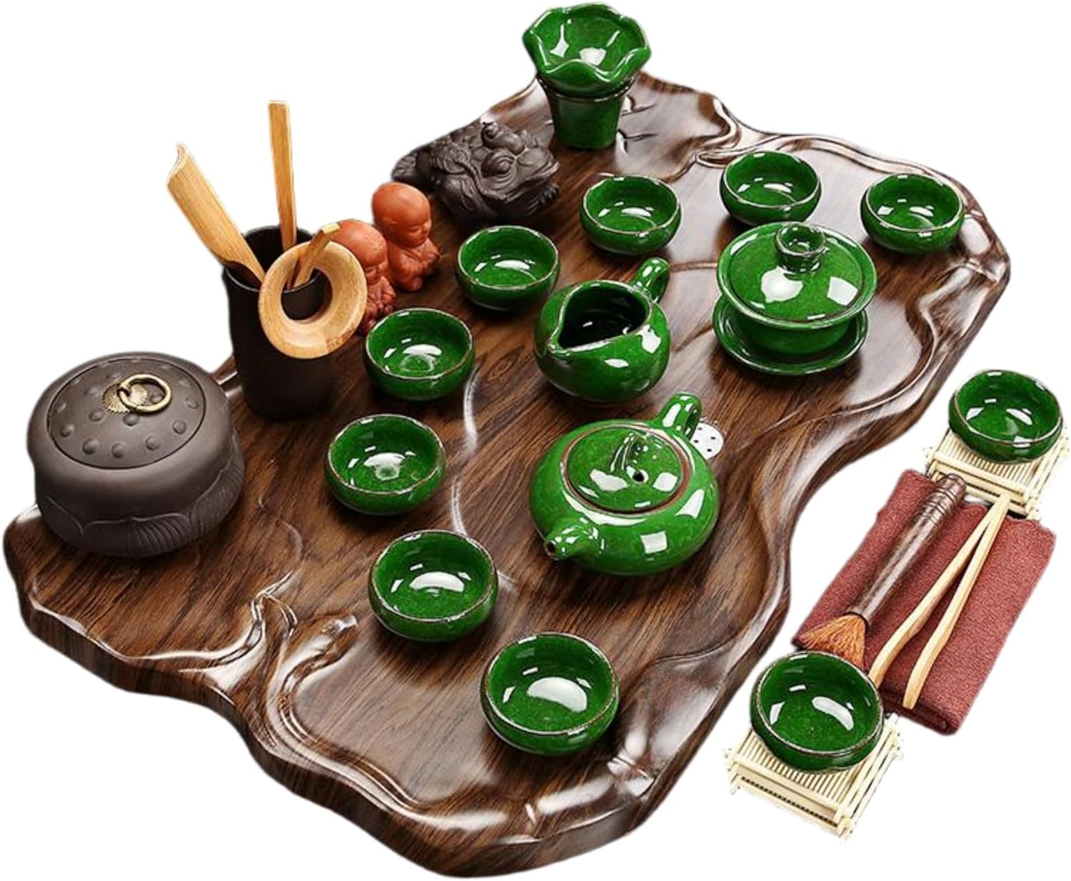 MOYEE 茶具套装家用小套陶瓷玻璃功夫茶盘 Chinese Gongfu Tea Tray 茶台办公泡茶托盘排水简约 Solid Wood Tea Tray 实木 A173