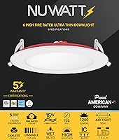 Vista 2 de NUWATT Iluminación empotrable con clasificación de fuego de 2 horas, luces LED de oblea de 6 pulgadas, 2700 K/3000 K/3500 K/4000 K/5000 K