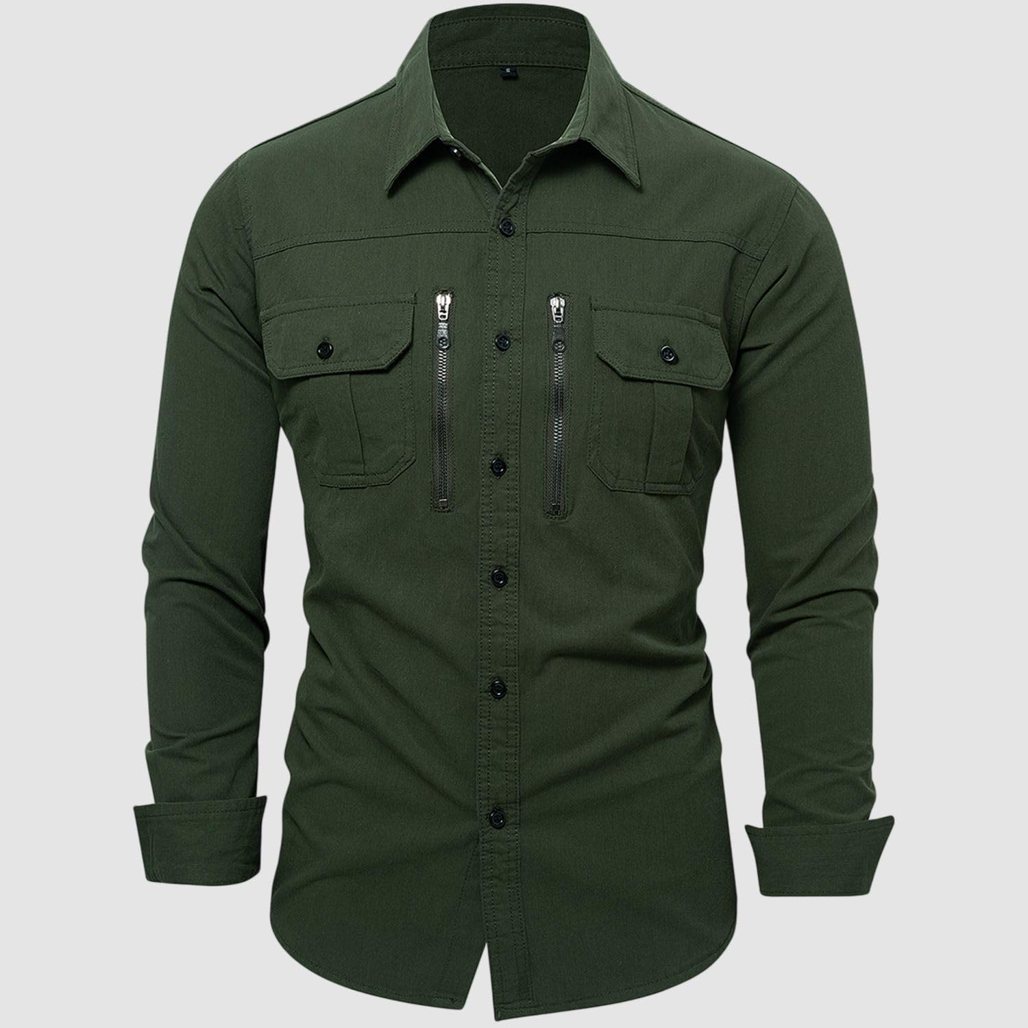 Camicia da lavoro da uomo in cotone a maniche lunghe con tasca con cerniera per l'uso quotidiano
