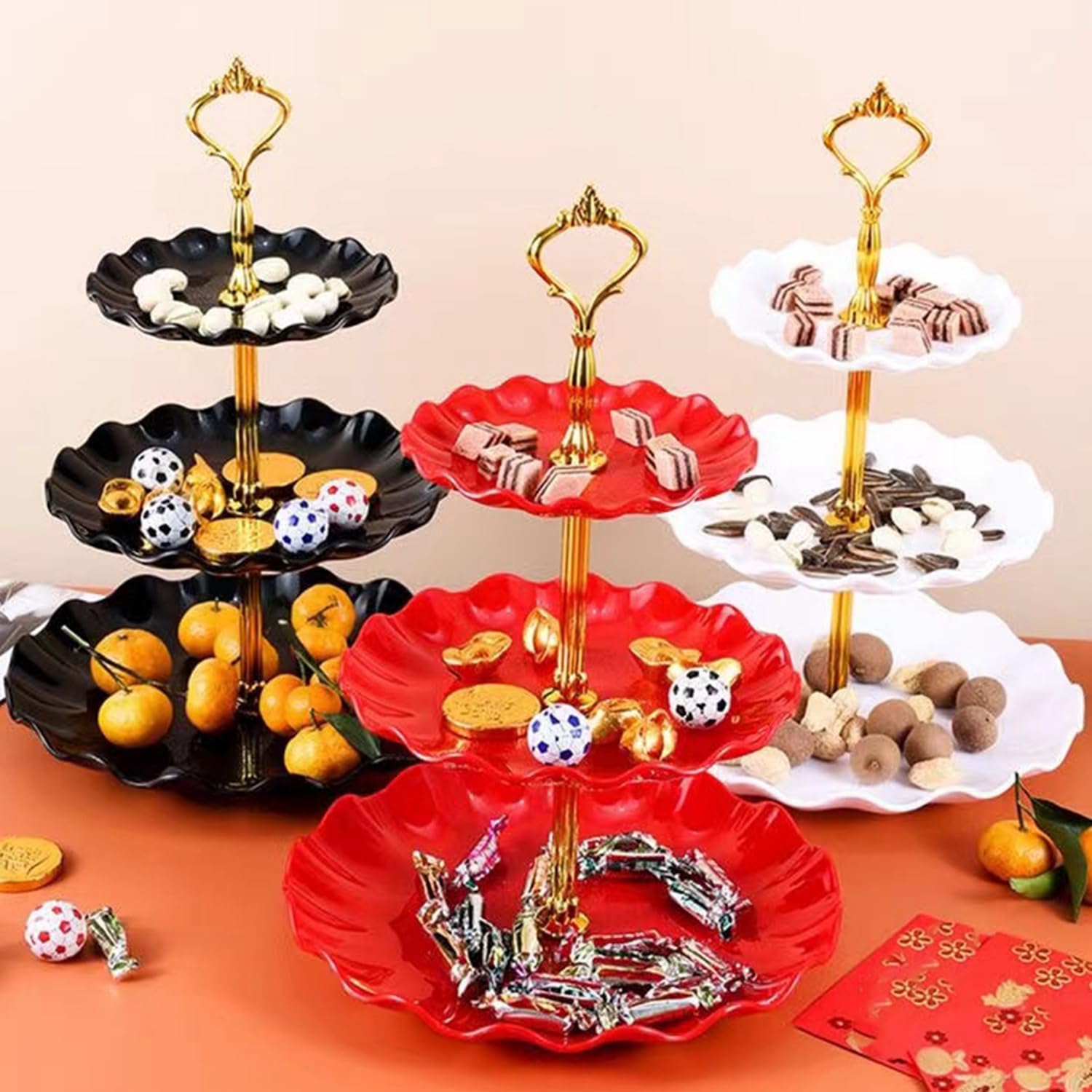 Présentoir à Desserts 3 Niveaux Rectangle | Pour Cupcakes, Bonbons, Fruits - 36.8x23.5cm | Idéal Mariage, Anniversaire, Décoration Table