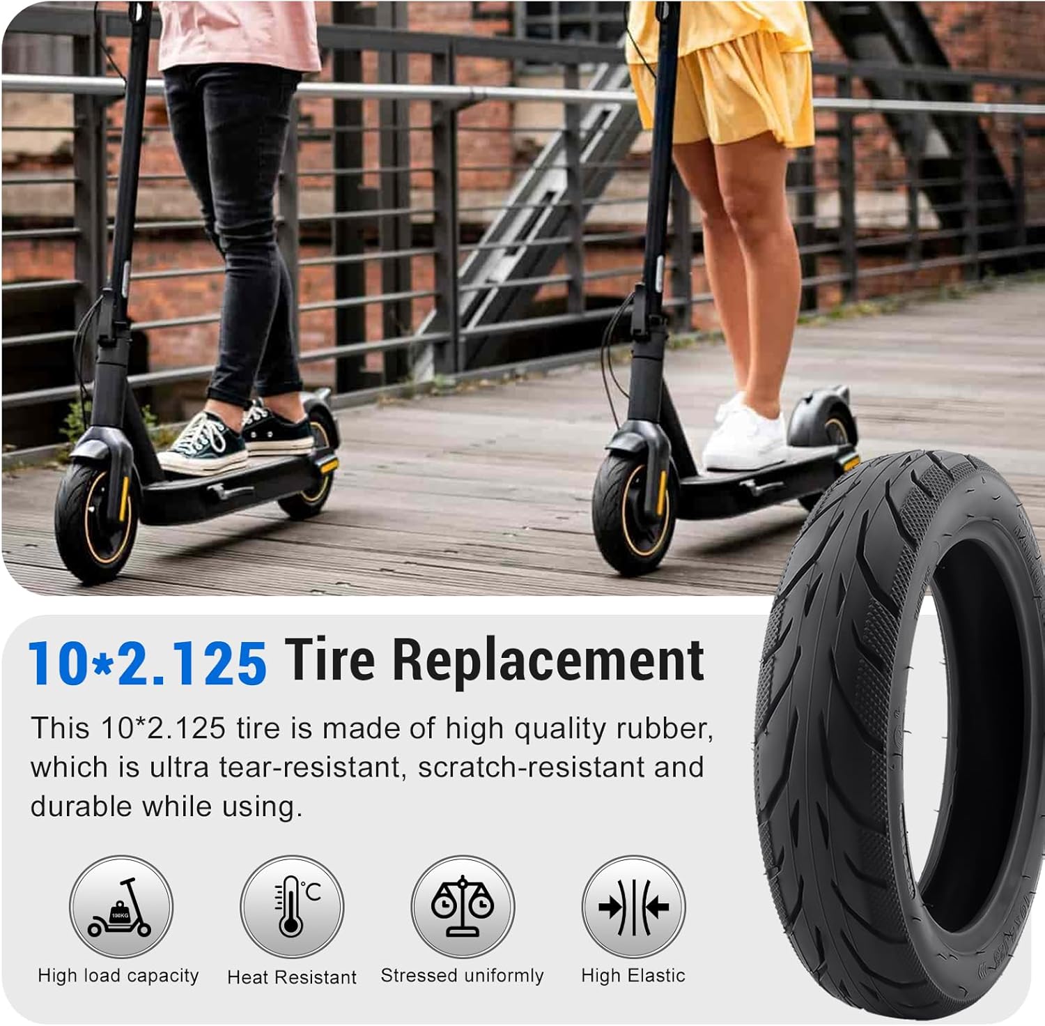 10x2.125 Tire, Heavy Duty Outer Tire Compatible with Ninebot by Segway Kickscooter F25/F30/F40/F65/D18W/D28U/D38U, Scooter Accessories 1 Pack