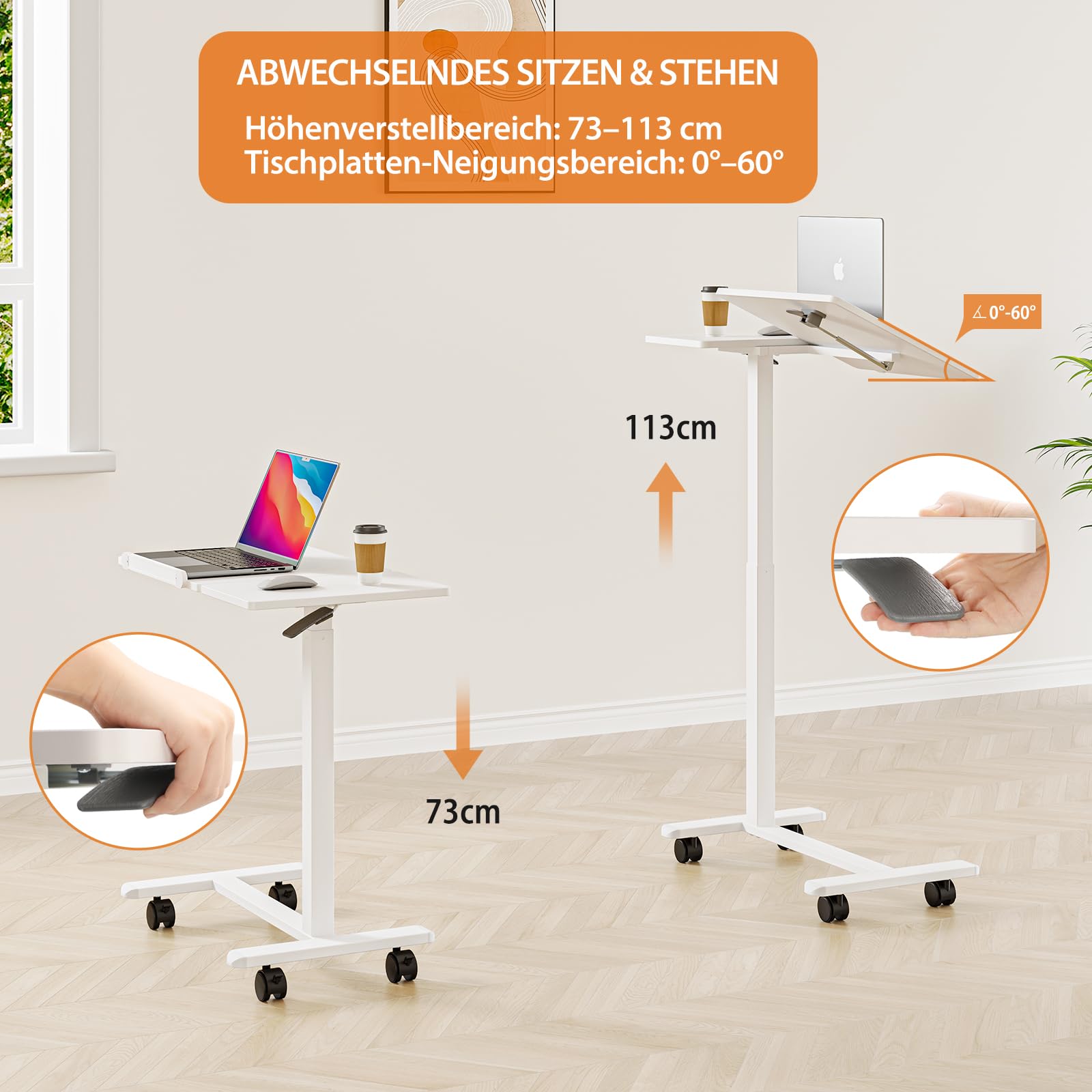 Dripex Mesa Auxiliar Regulable en Altura e inclinación Ajustable con Ruedas, Mesa de Aseo para Cama, Mesa de Ordenador, Mesa de Cama pequeña con Ruedas, Mesa de sofá, mesita de Noche para salón