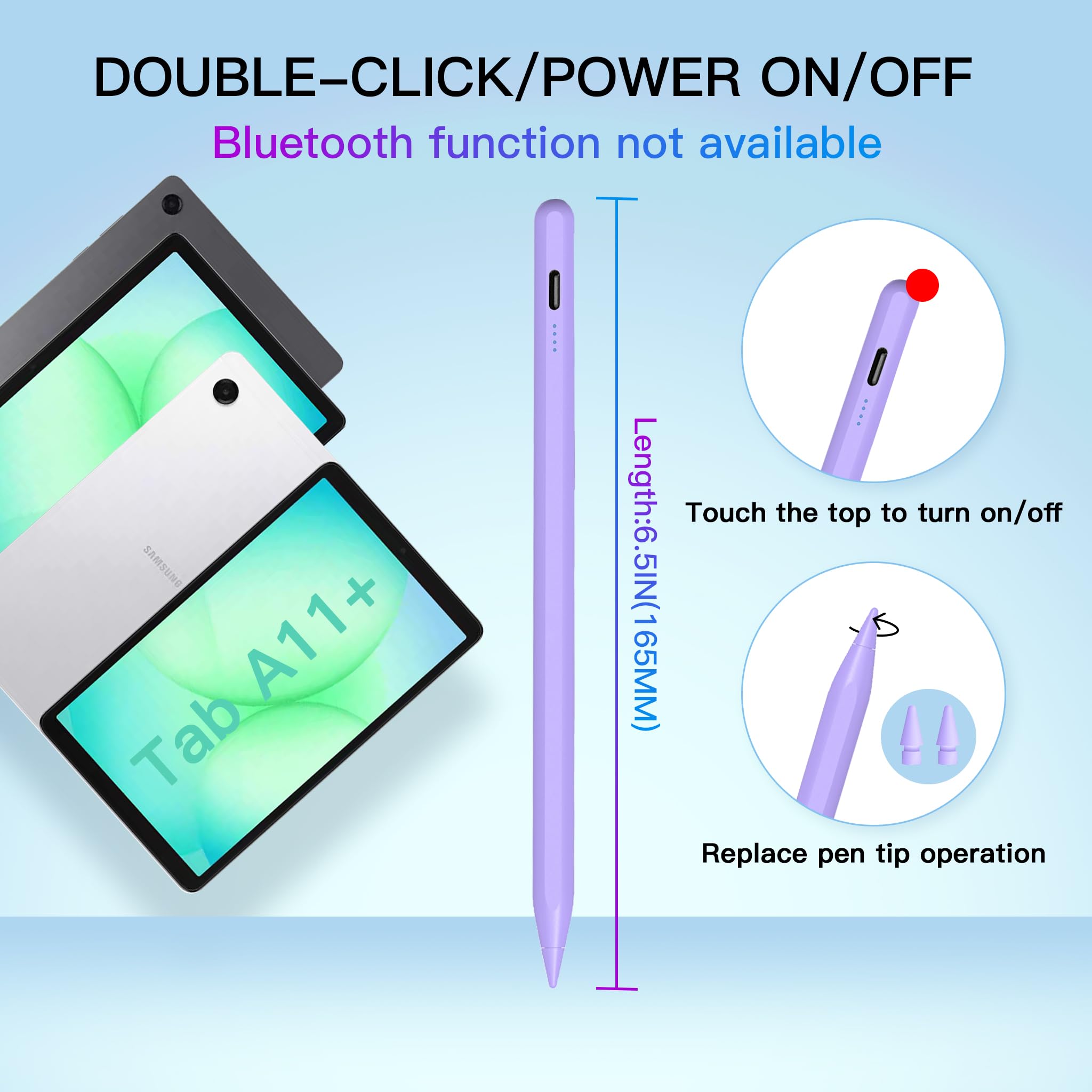 Tab A11+ Stylus Pen für Samsung Galaxy Tab A11/A9/A9+Plus Android Tablet Schnellladung, Präzise S Pencil Touchscreens Stylisten (Violett)