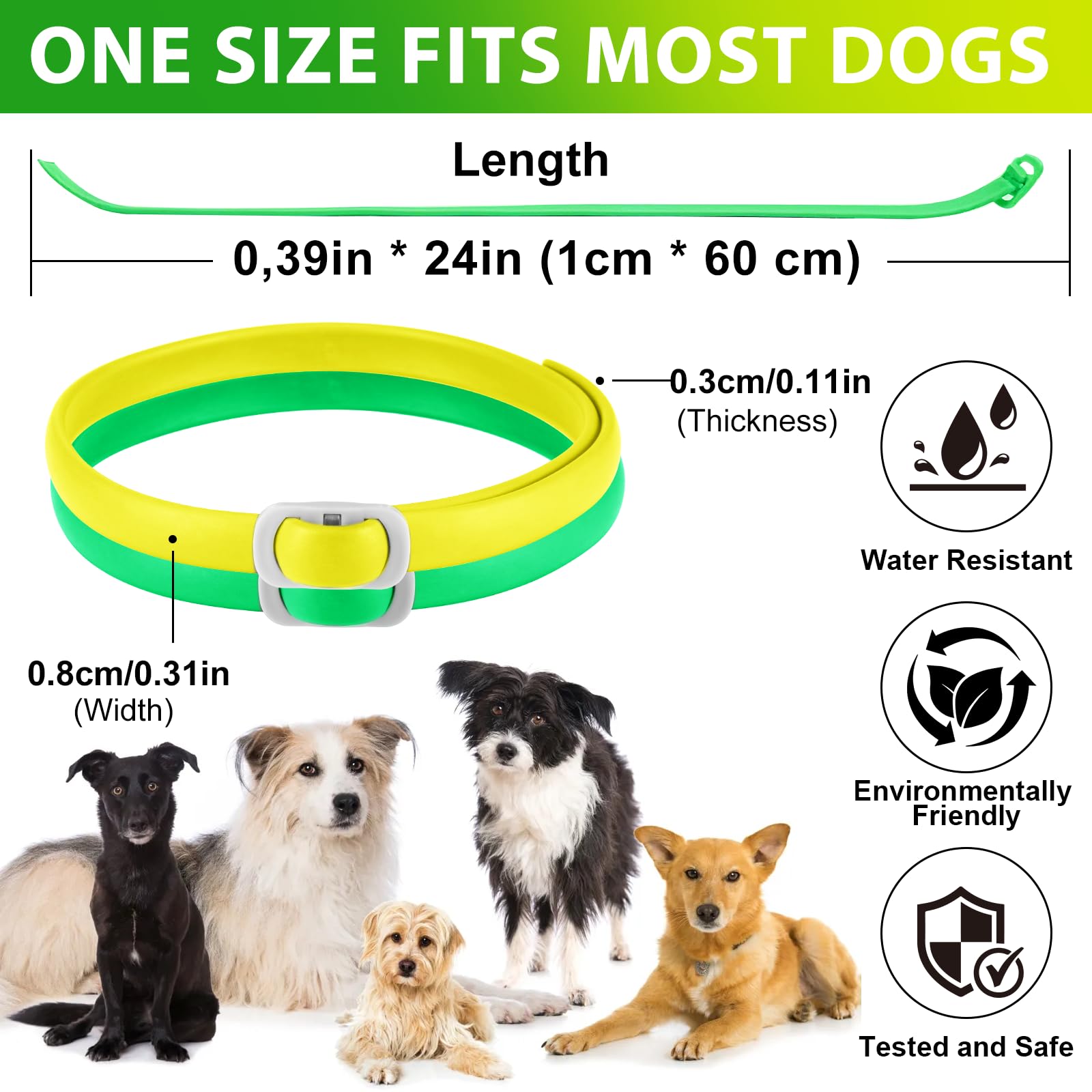 Collare per cani 4 pezzi, dog flea collar, regolabile e impermeabile, sicuro e naturale, lunghezza 60 cm, protezione 24 mesi, per tutti i cani - 4