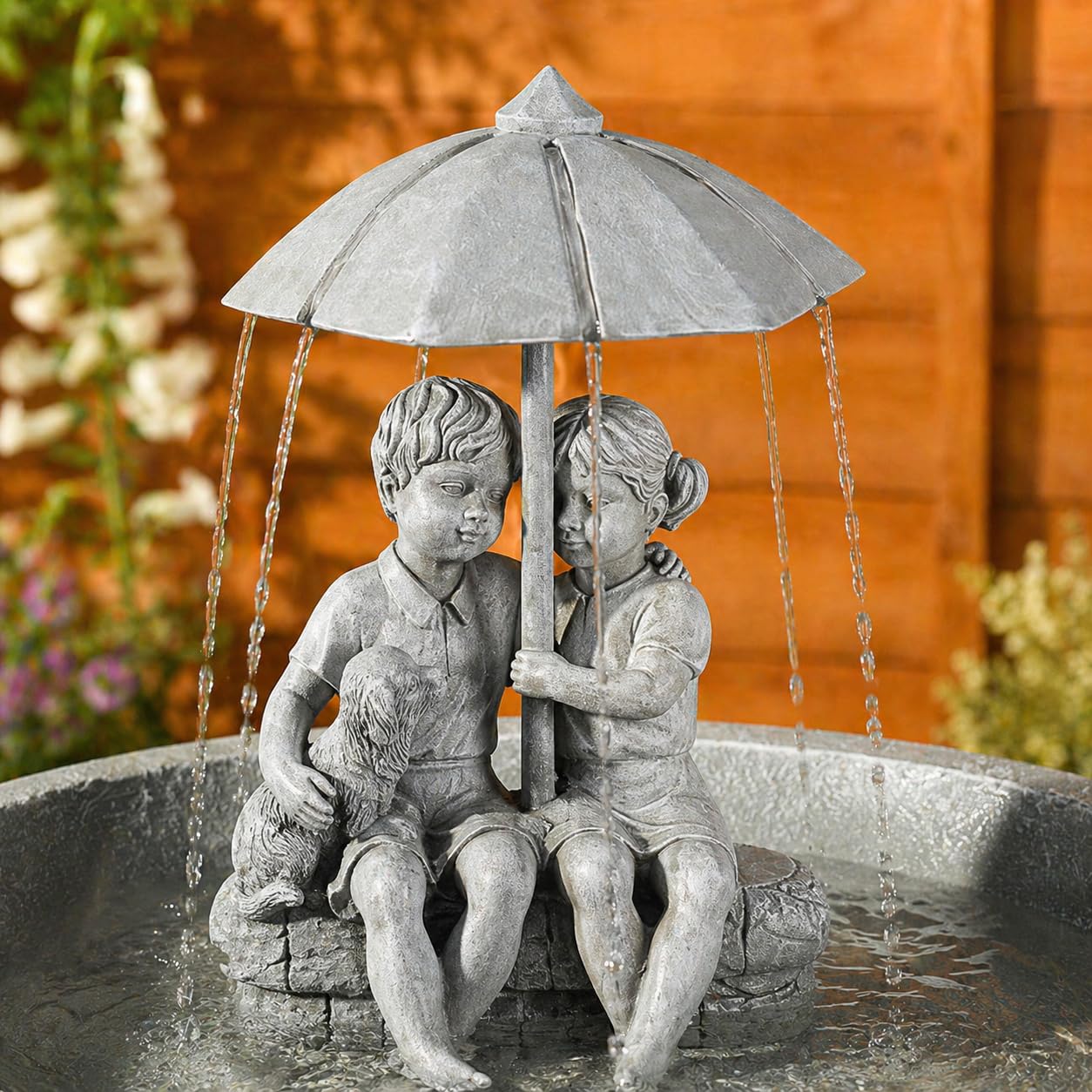 Festive Lights - Solar Regenschirm Wasserbrunnen - Outdoor Garten Ornamente Wasserspiel - Grau