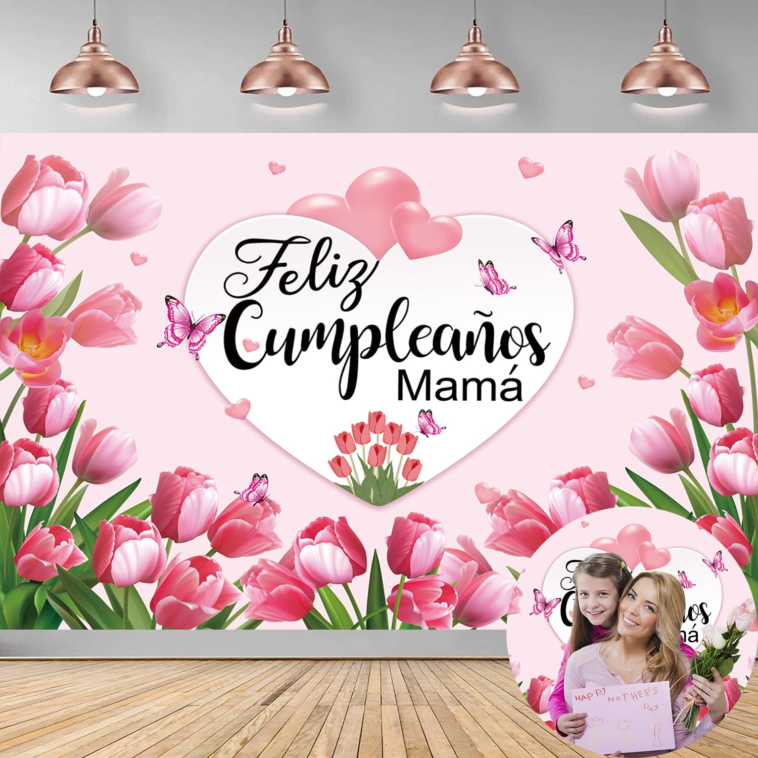 Feliz Cumpleanos Mama Backdrop Mexico Happy Mother's Day Pink Flowers Background Best Mom Ever I Love Mom Birthday Party Decorations Photo Booth Props