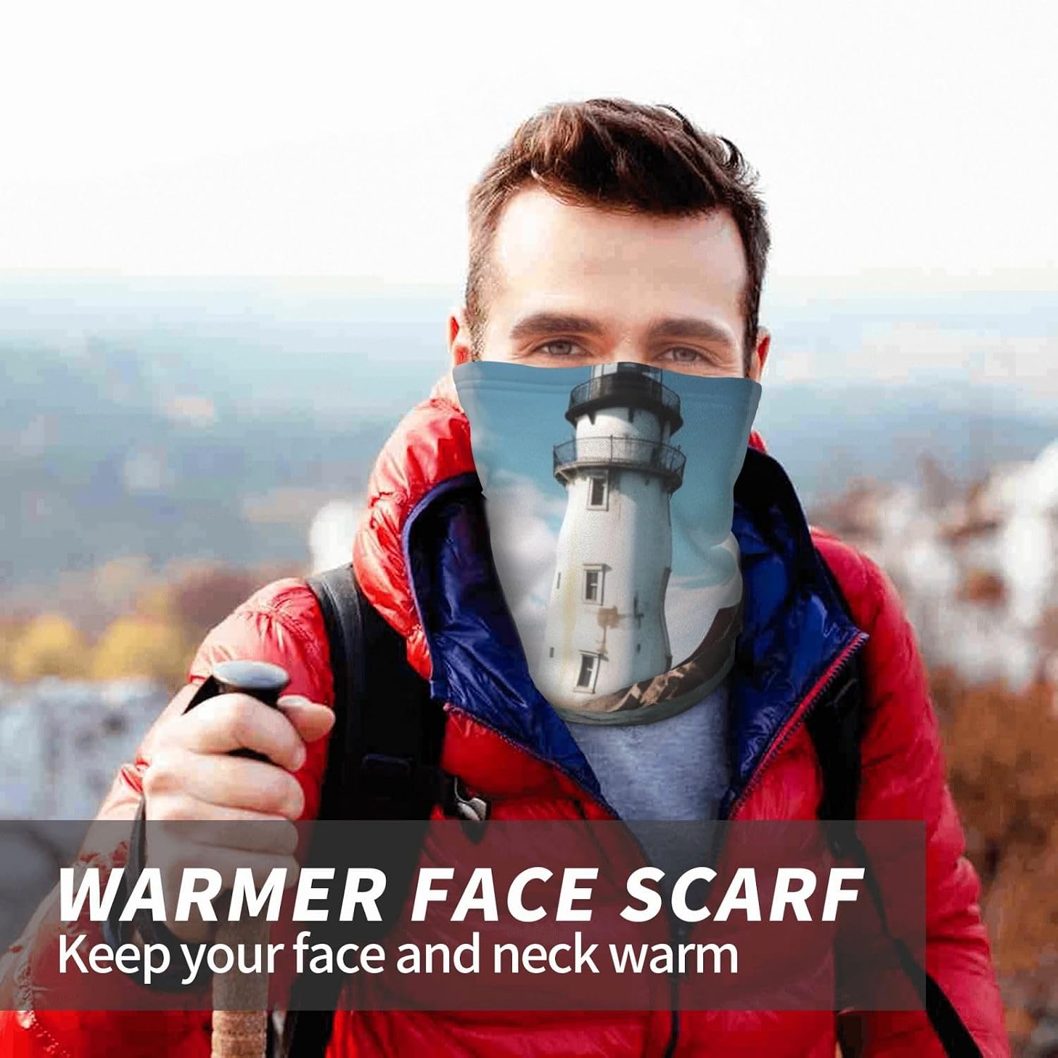 Neck Warmer Winter, Light House Ocean Print For Cold Weather Winter Face Mask,Thick Warm Neck Gaiter Face Scarf,For Men Women Skiing Cycling - With Rope