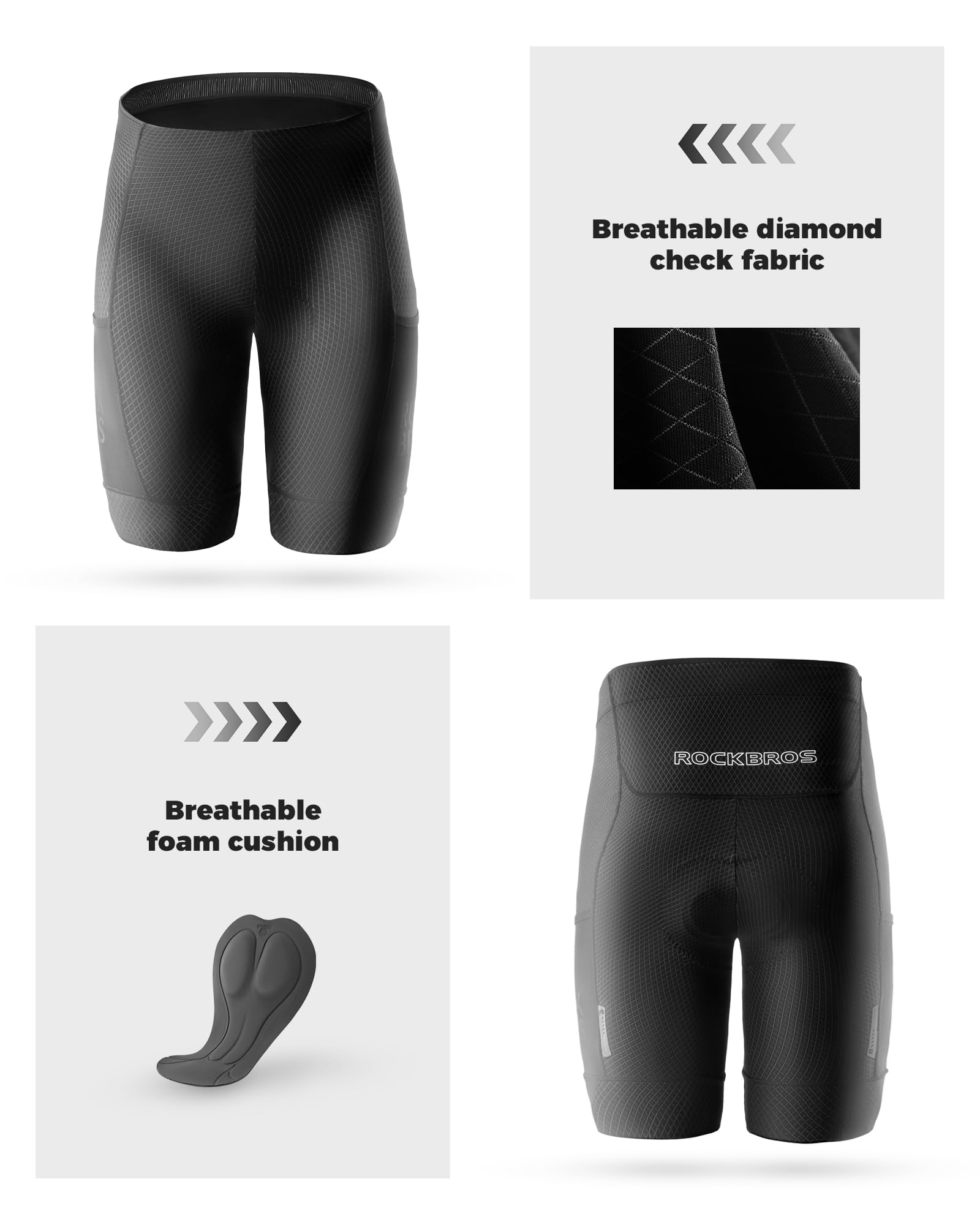 ROCKBROS Pantaloncini Ciclismo Uomo, Pantaloni Ciclismo Uomo, con Imbottitura 3D Traspirante e Morbido, Pantaloncini Bici Adatta a MTB, Bici Gravel e Bici da Corsa