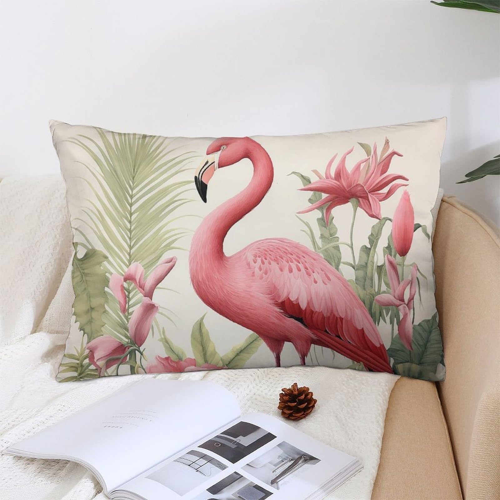 NTVOWPZO Decoration Throw Pillow Covers 12 "x20 Pillowcases Covers Flamingo and Leaves Soft Pillowcases Modern Farmhouse Home Decor Sofa Cushions Covers for Couch Bed Living Room