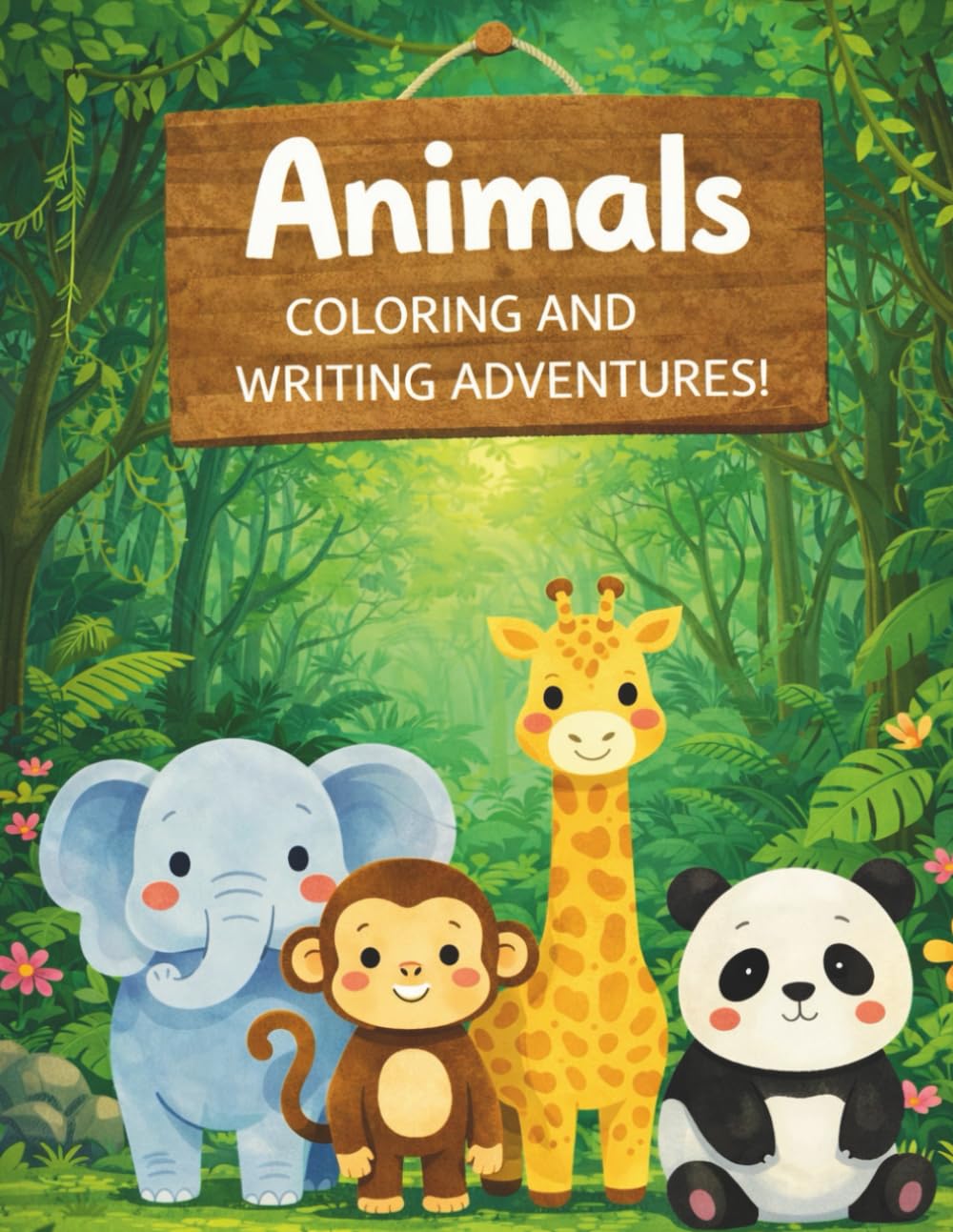 Animals Coloring And Writing Adventures Book! in Black & White Colors: A Cute Black & White Animal Coloring and Writing Book for Preschool and Kindergarten
