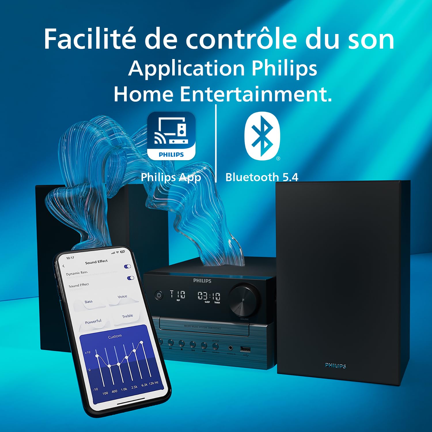 Philips TAM3505M2 Hi FI Microchaîne, Bluetooth, Lecteur CD, USB, Radio FM et Dab Auracast, 85% matières recyclées après consommation
