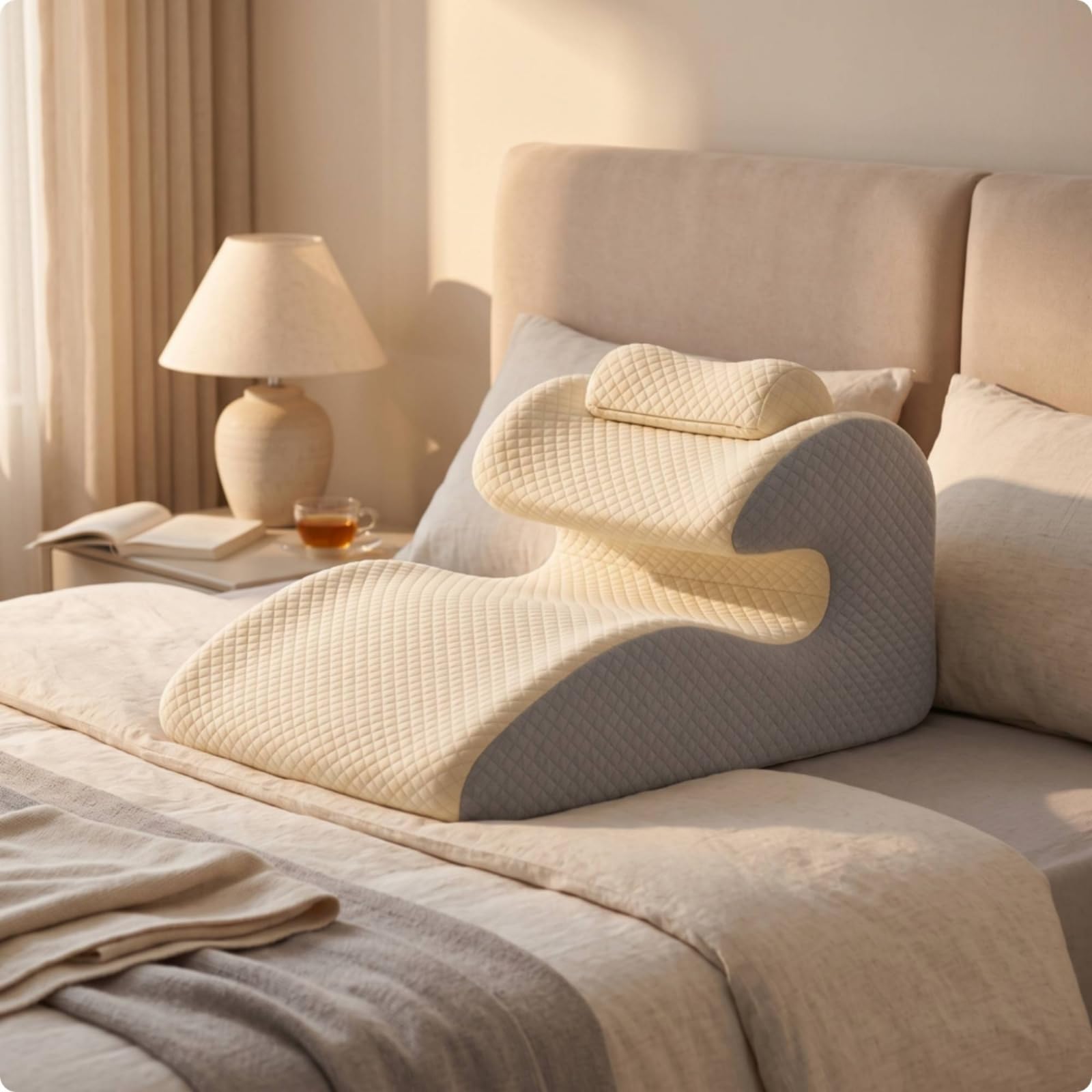 Qianly Schienale Antireflusso Cuscino Cuneo Letto Guanciale Ergonomico Supporto Lombare Collo Memory Foam Superficie Trapuntata Morbida Adatto per Lettura, Grigio Spaziale Scuro