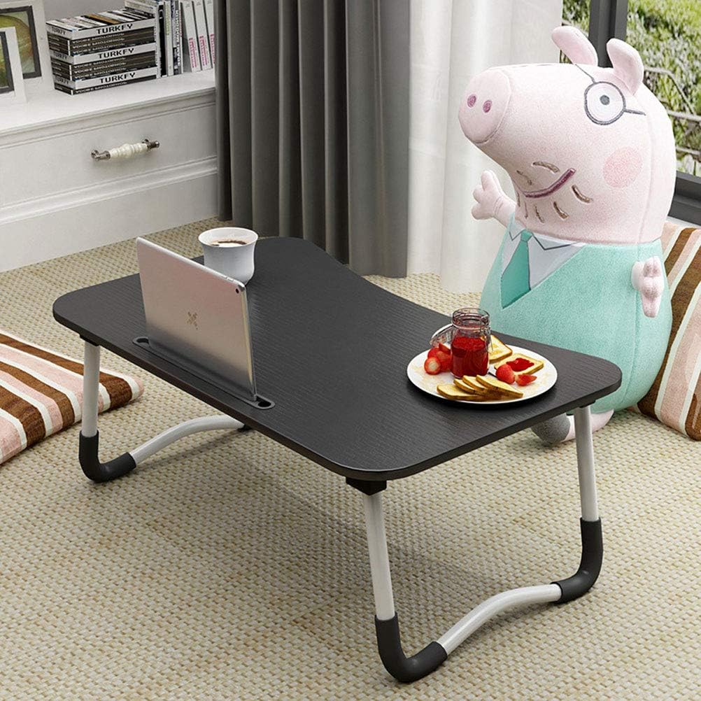 Hossejoy Foldable Laptop Table, Portable Standing Bed Desk, Breakfast Serving Bed Tray, Notebook Computer Stand Reading Holder for Couch Floor, Black