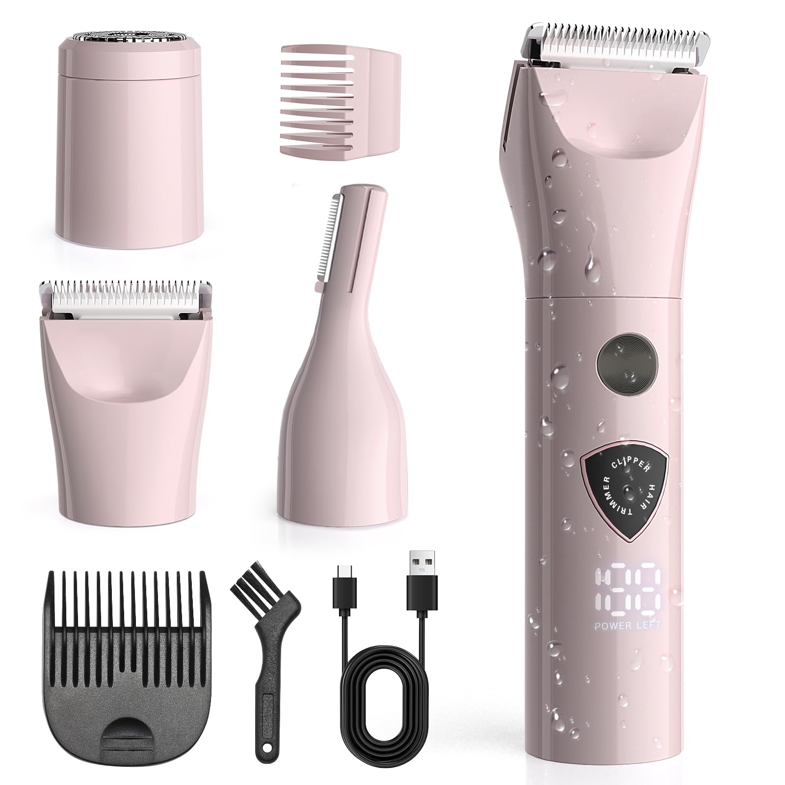 Ezierfy Women Bikini Trimmer - 3 in 1 Easy Cleaning Electric Razors for Women, 5V Rechargeable Pubic Hair Bikini Shaver, Waterproof Wet Dry Hair