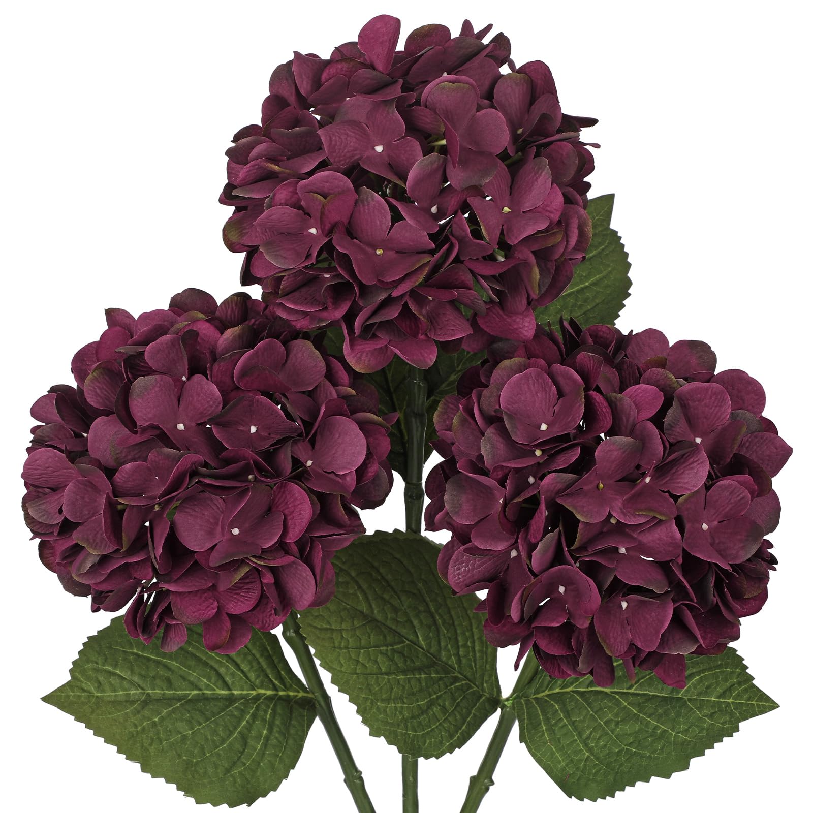 Hollyone Pack of 3 Hydrangea Artificial Flowers, Purple Fake Hydrangea Stems with Large 7'' Blooms, Long Stem Silk Flowers for Floral Arrangement, Tall Vase, Home Decor, Wedding Decorations — image 1