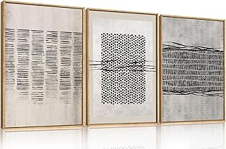 Large Abstract Black and Beige Framed Canvas Wall Art,Minimalist Geometr...