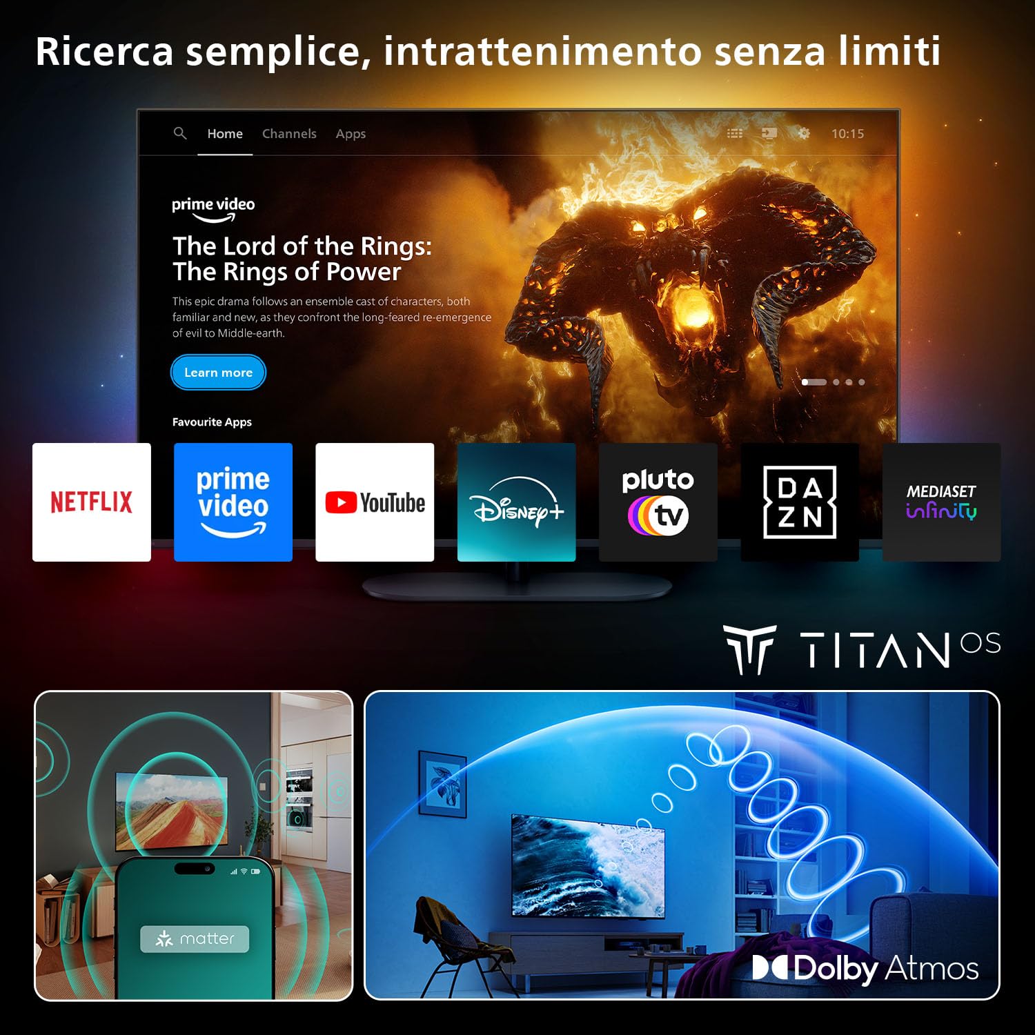 Philips 55PUS7200 4K LED Smart TV - Display 55’’ con piattaforma Titan OS, Pixel Precise Ultra HD e Dolby Atmos Sound - funziona con Alexa e Google Voice Assistant