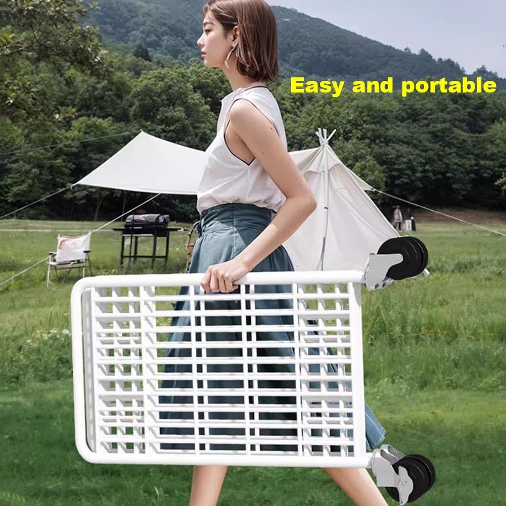 zktoermn Expositor De Alambre Metálico con Ruedas para Venta Minorista, Carrito Móvil para Venta Ambulante De Comida Carrito De Helados para Mercado Nocturno Expositor Plegable(80x56x86cm)