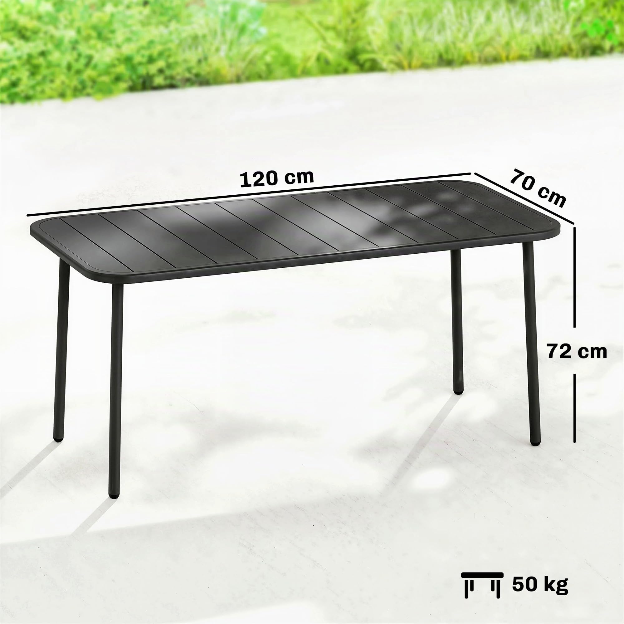 Outsunny Mesa de Comedor de Jardín Rectangular de Acero 120x70x72 cm Gris | Mesa de Terraza Exterior con Tablero con Listones, para 4 Personas, Carga 50 kg, para Patio, Balcón