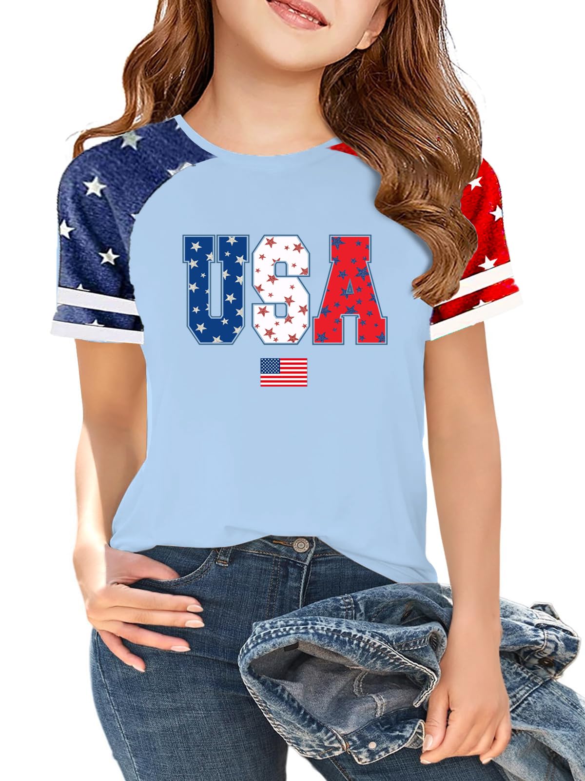 Ithalt Boys Girls USA Shirts Kids 4th of July Shirts American Flag Tshirt Patriotic Top Independence Day Outfit 5-13y