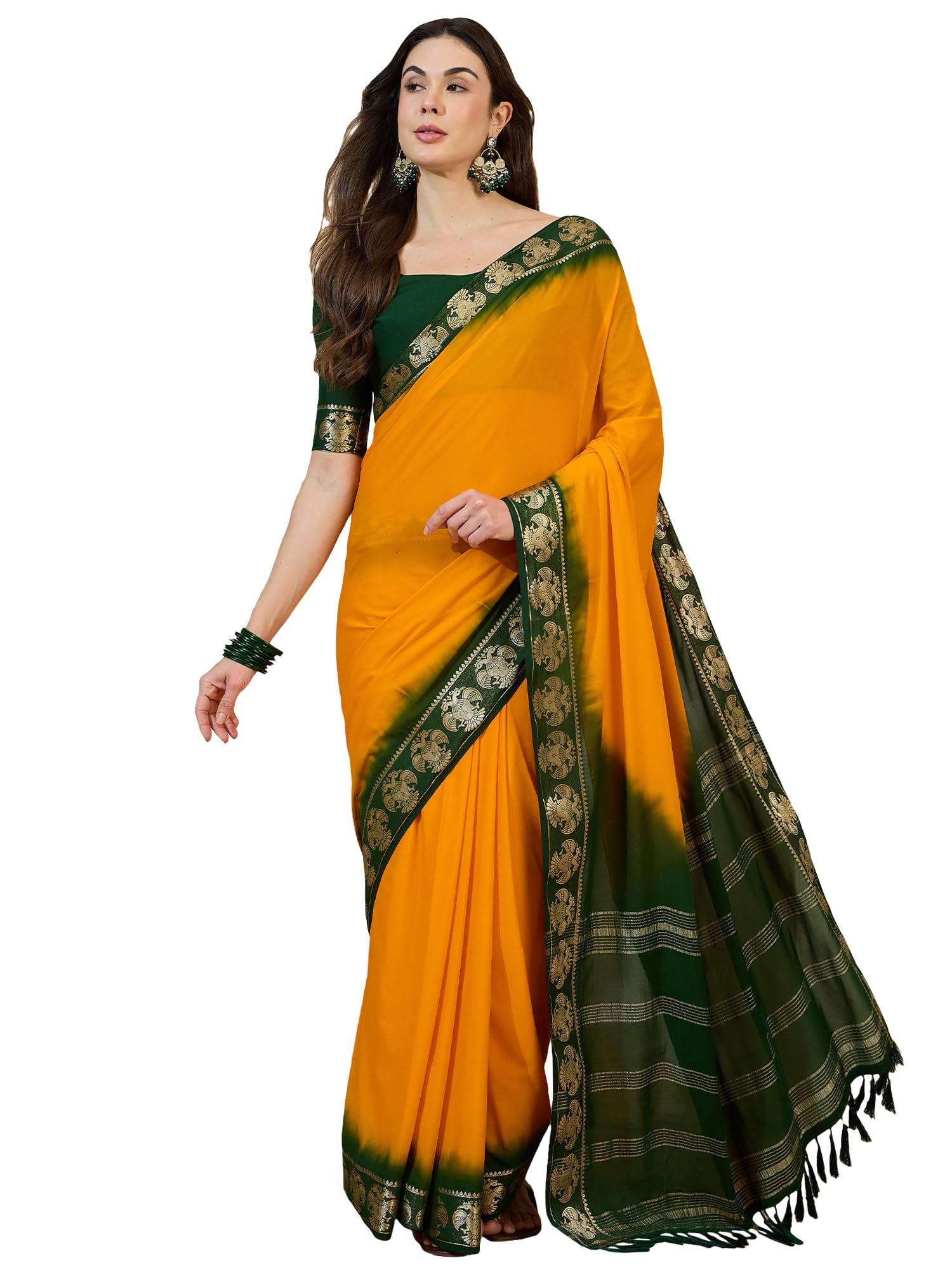 AKHILAM Women's Mysore Silk Kanjivaram Pure Soft Ombre Print Saree With Unstitched Blouse Piece (73ALEKHA7301_NV_Parent)