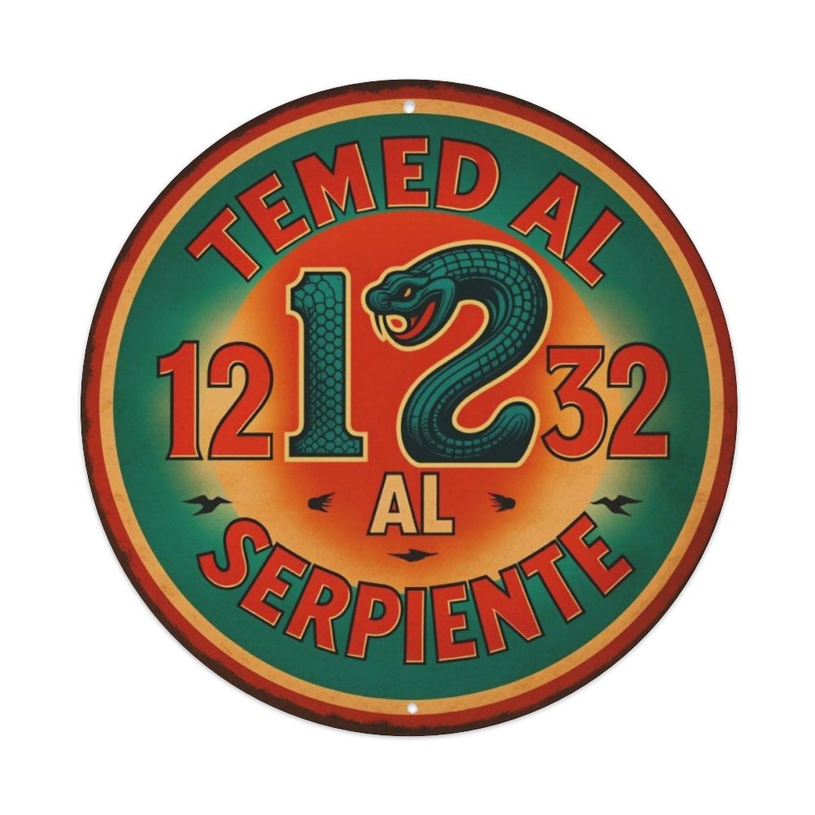 Vintage Rattlesnake Spanish Warning Round Decor Sign Vintage Aluminium Metal Sign, Retro Wall Decor for Home, Bar, Garage & Farmhouse 20x20cm