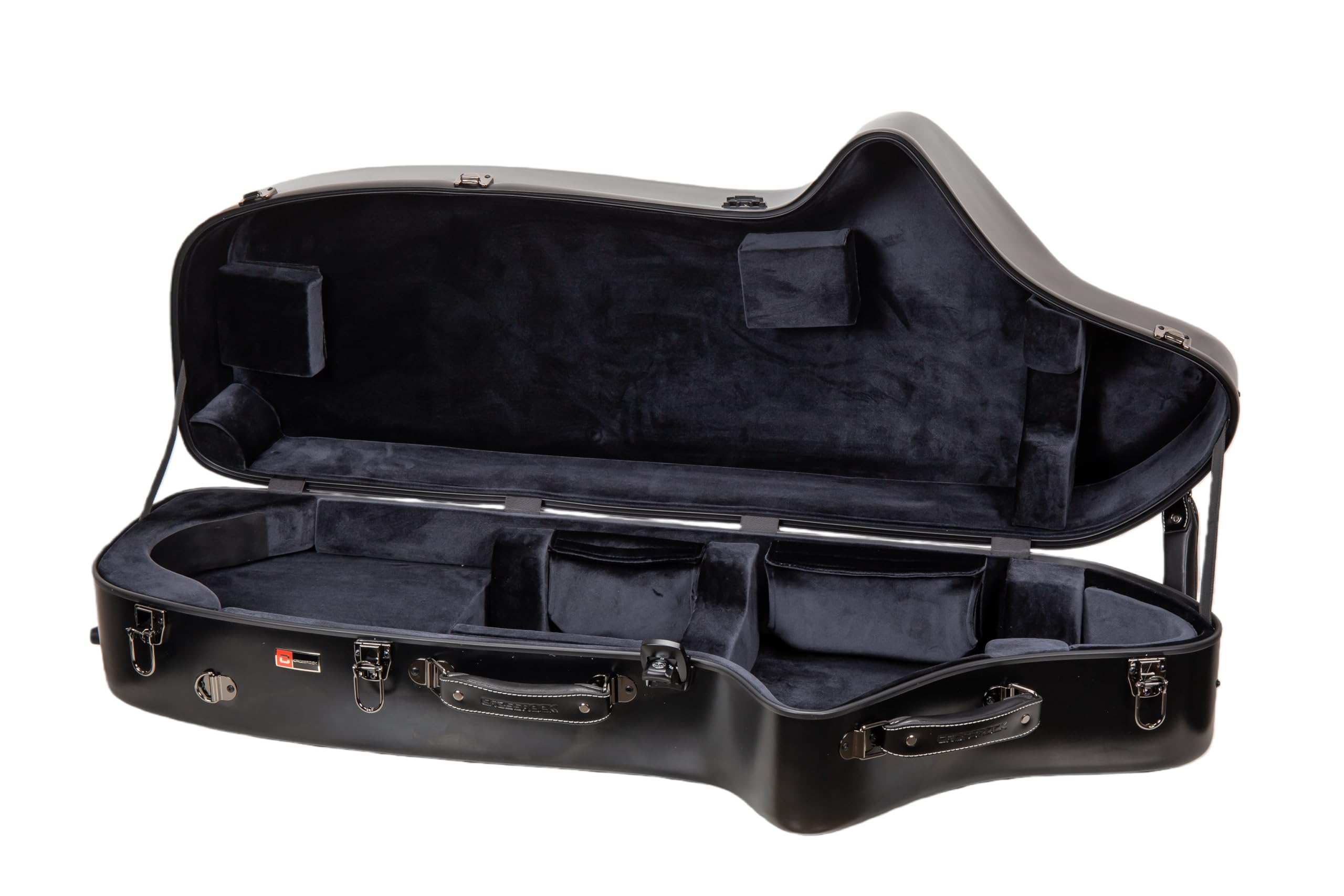 Crossrock Low-A Baritonsaxophon-Koffer mit Rollen | Polycarbonat-Hartschale, TSA-Schloss, kratzfeste Oberfläche, Stauraum für S-Bogen & Mundstück – Schwarz (CRF4050BSBK)