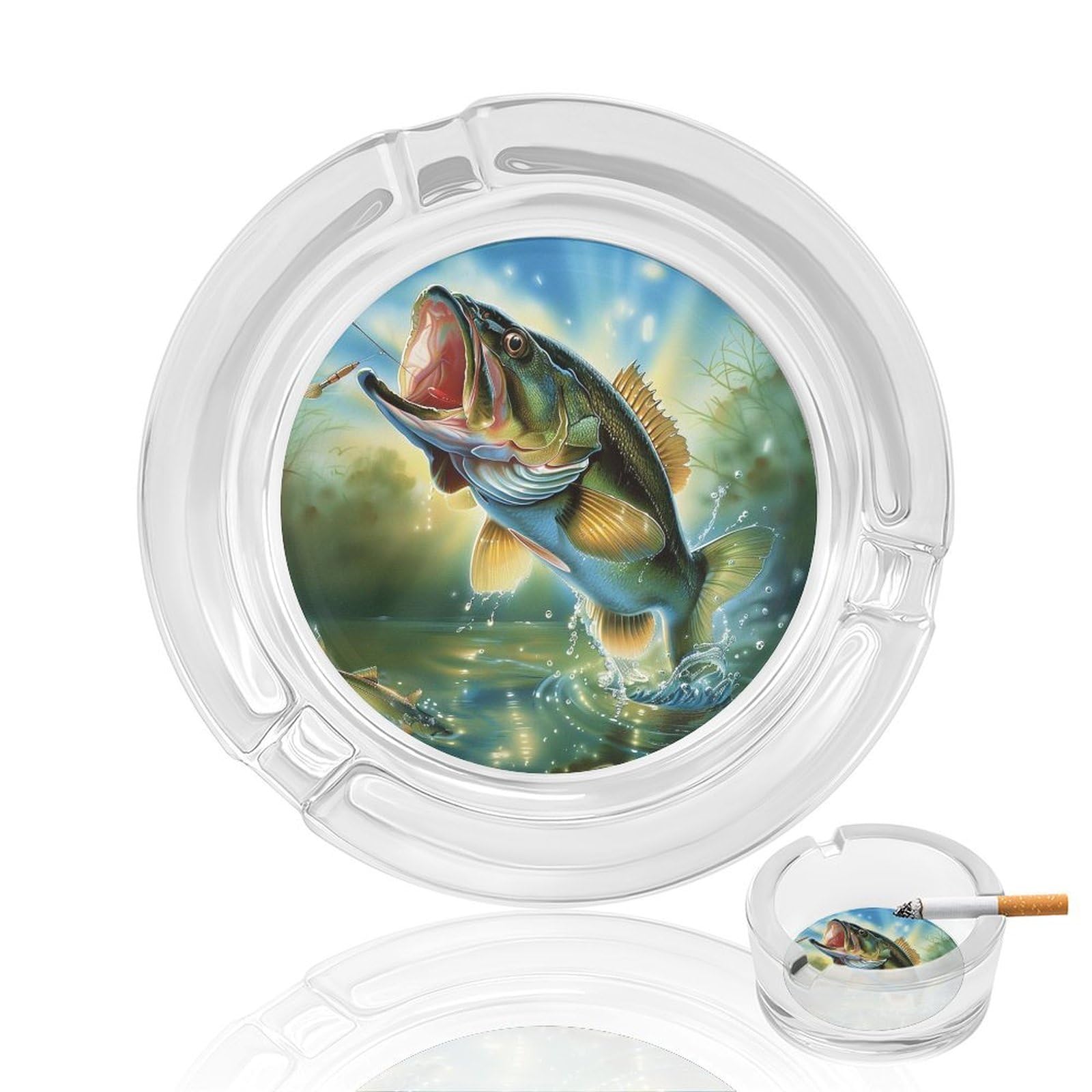 Nclqvjxzkhw Style Bass Fishing Glass Ashtray Round Ash Tray Smoking Trays For Home Garden Outdoor