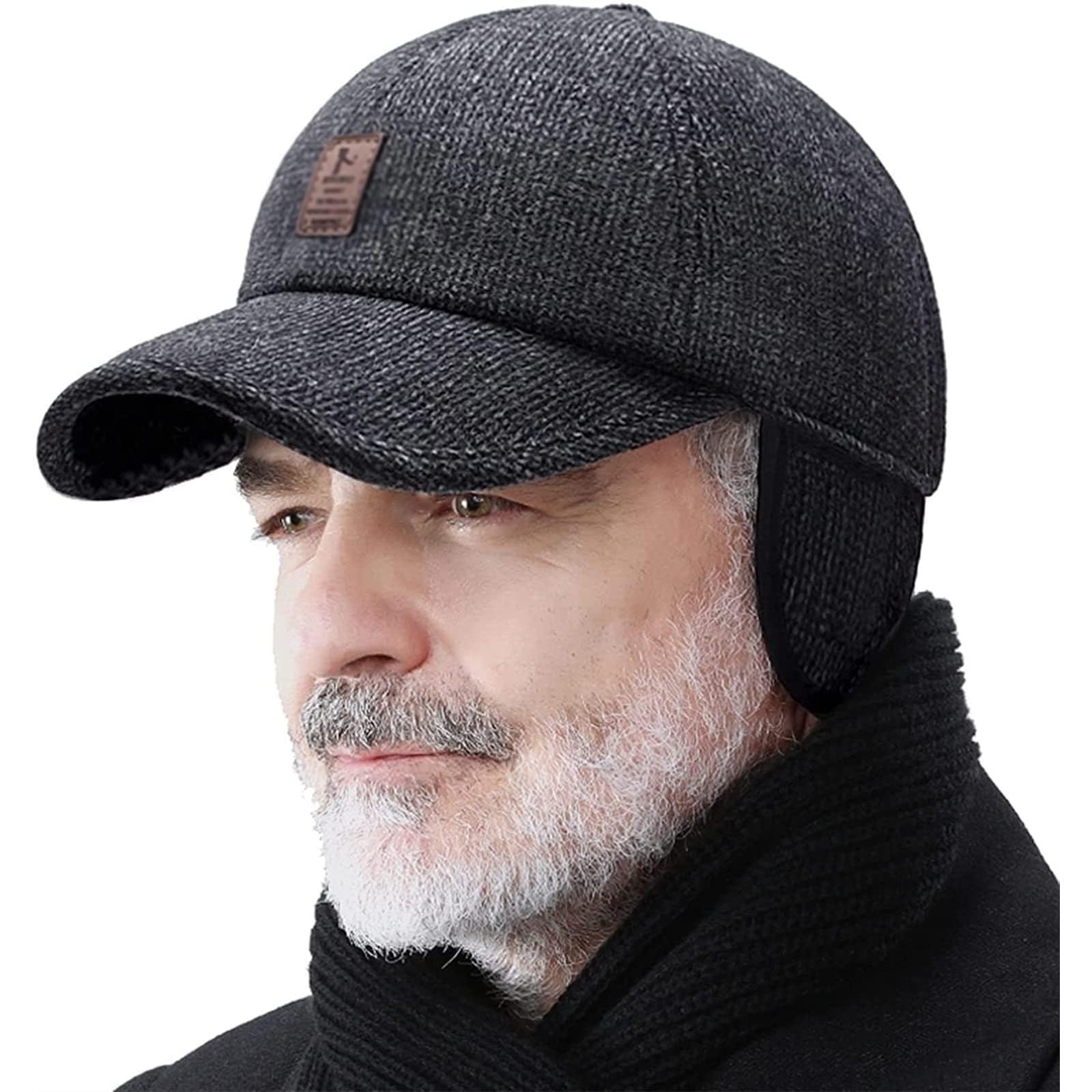 Men's Winter Outdoor Sports Cap with Earflaps, (Thicken 55-60CM) Adjustable Warm Golf Baseball Hat Winter Dad Caps with Ear Protection Outdoor Warm Sports Cap Thermal Winter Hat for Cold Weather