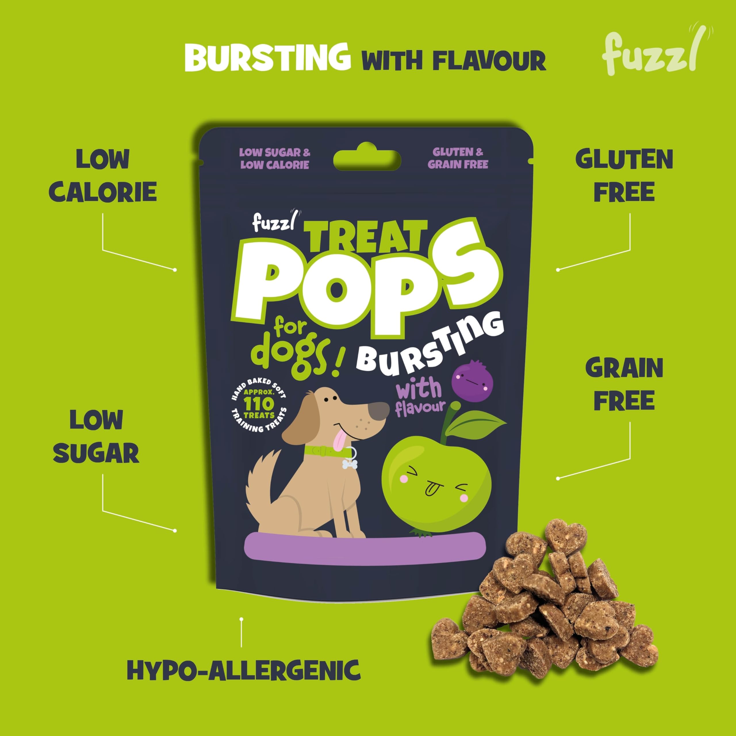 Fuzzl Treat Pops Natural Dog Treats Variety Pack 6 x 100g, Soft Baked Grain Free Dog Chews Biscuits - Image 2