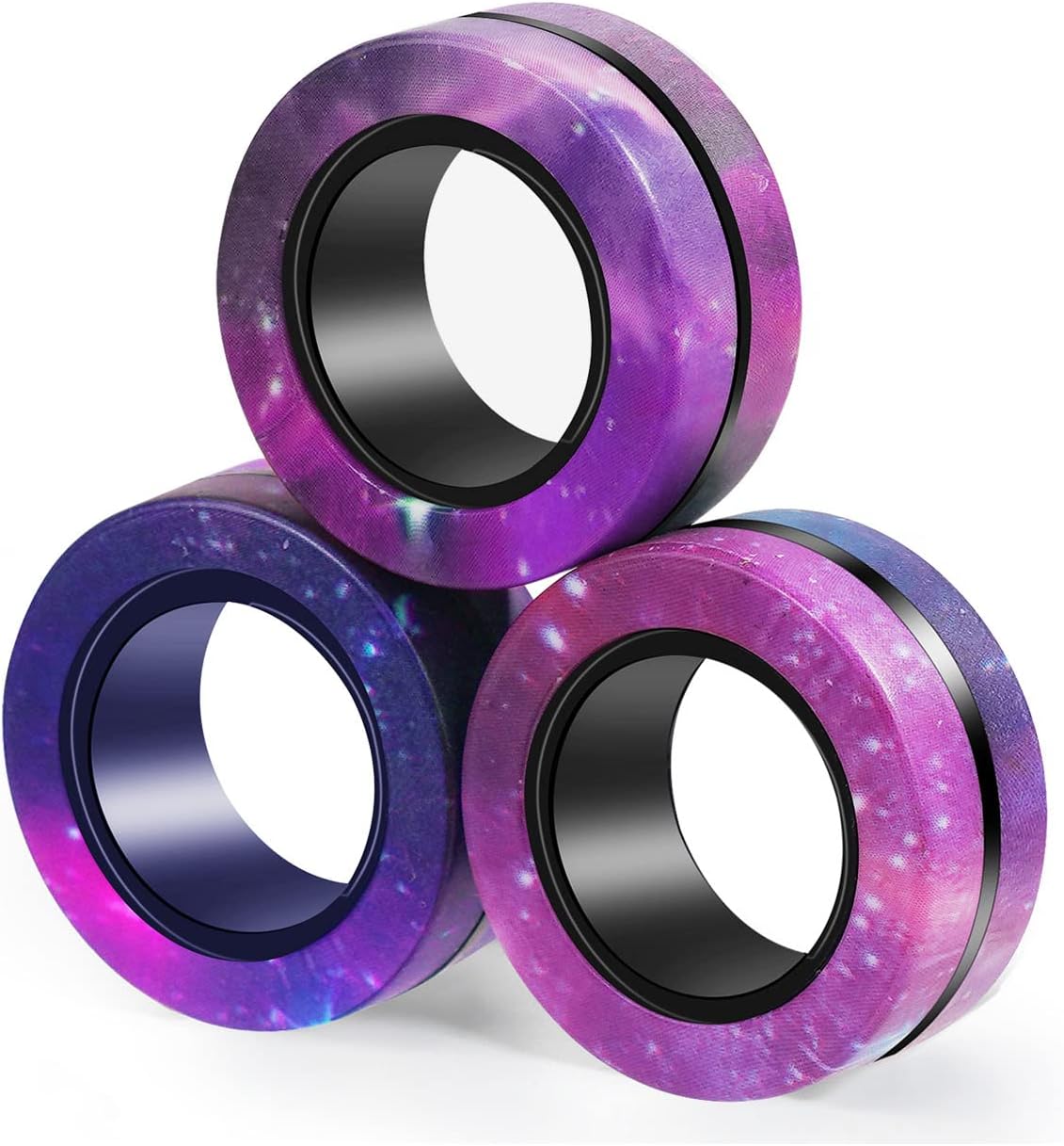 Buluwans Magnetic Ring Fidget Toy Set of 3 for Kids, Teens, Adults Girls, Cool Silent, Fidget Spinner Rings with 8 Magnetic Blocks, Stress Relief, Anxiety, ADHD Toys (Starry Sky)