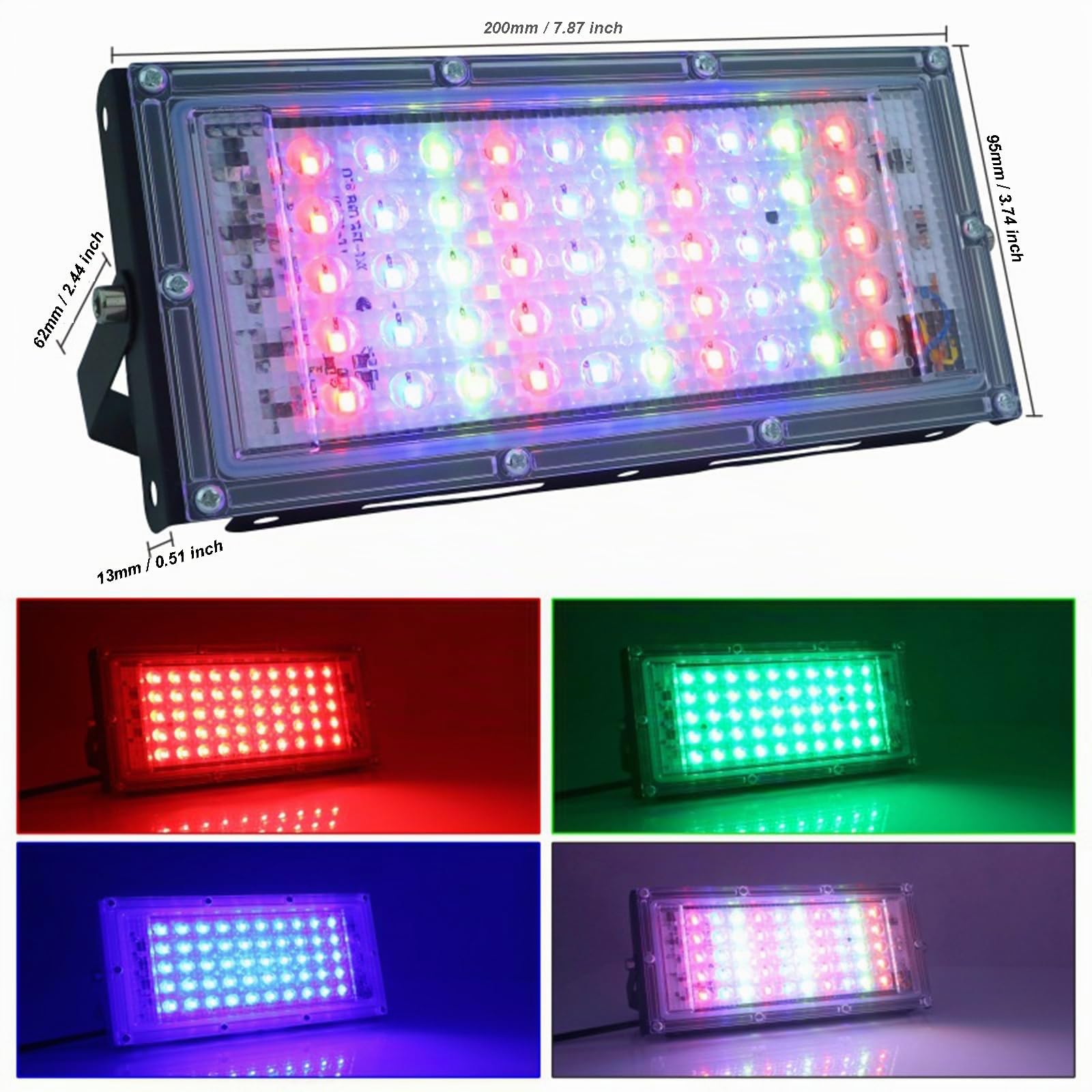 Lot de 4 projecteurs d'extérieur 50 W 4800 lm LED bleu étanche IP66 pour cour, jardin, garage, pelouse, cour