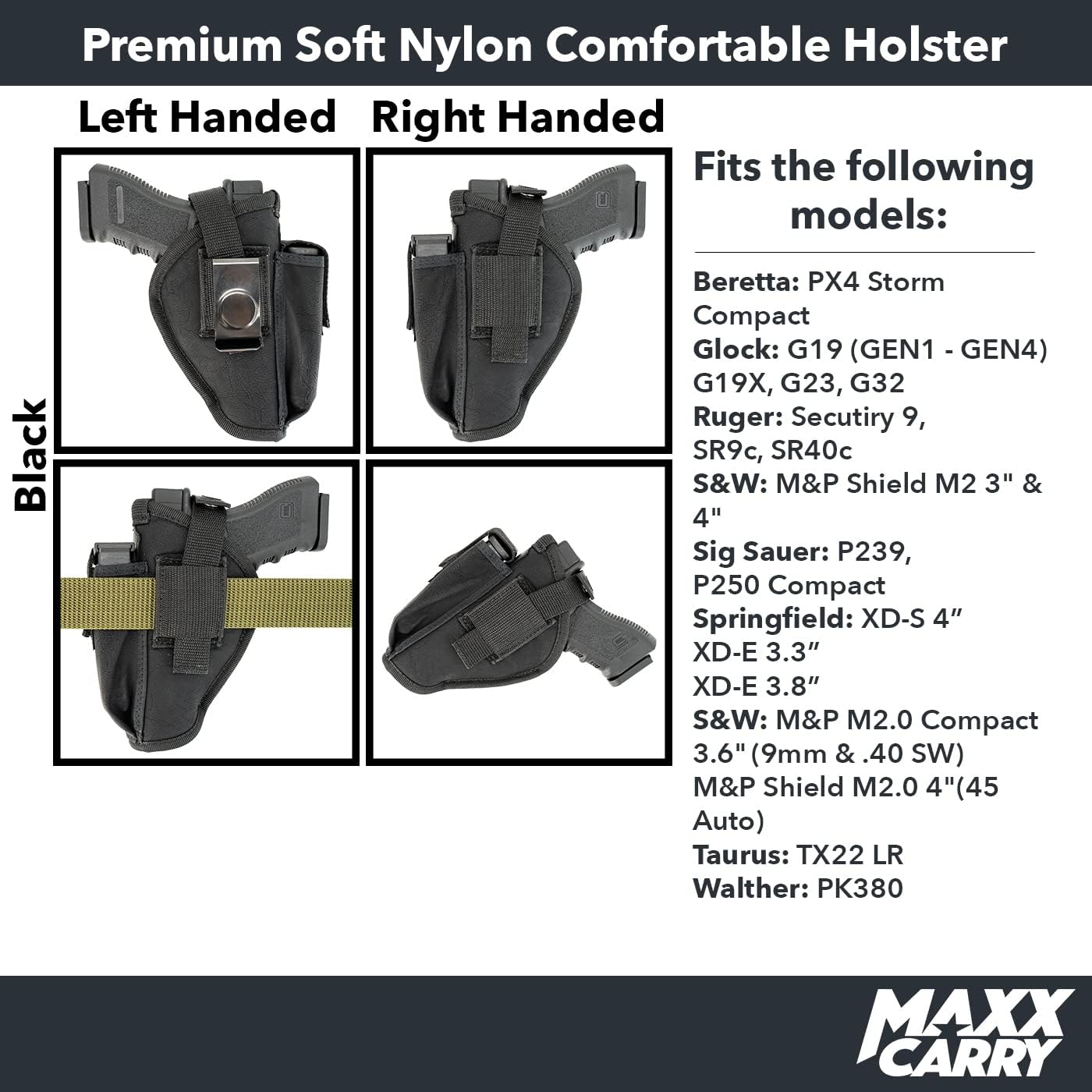 Maxx Carry Compatible with/Replacement for Dual OWB Premium Nylon Thumb Break Gun Belt Holster & IWB CCW Fits a Glock 19 All 19X 23, 32, 48. Ambidextrous woth Mag Pouch