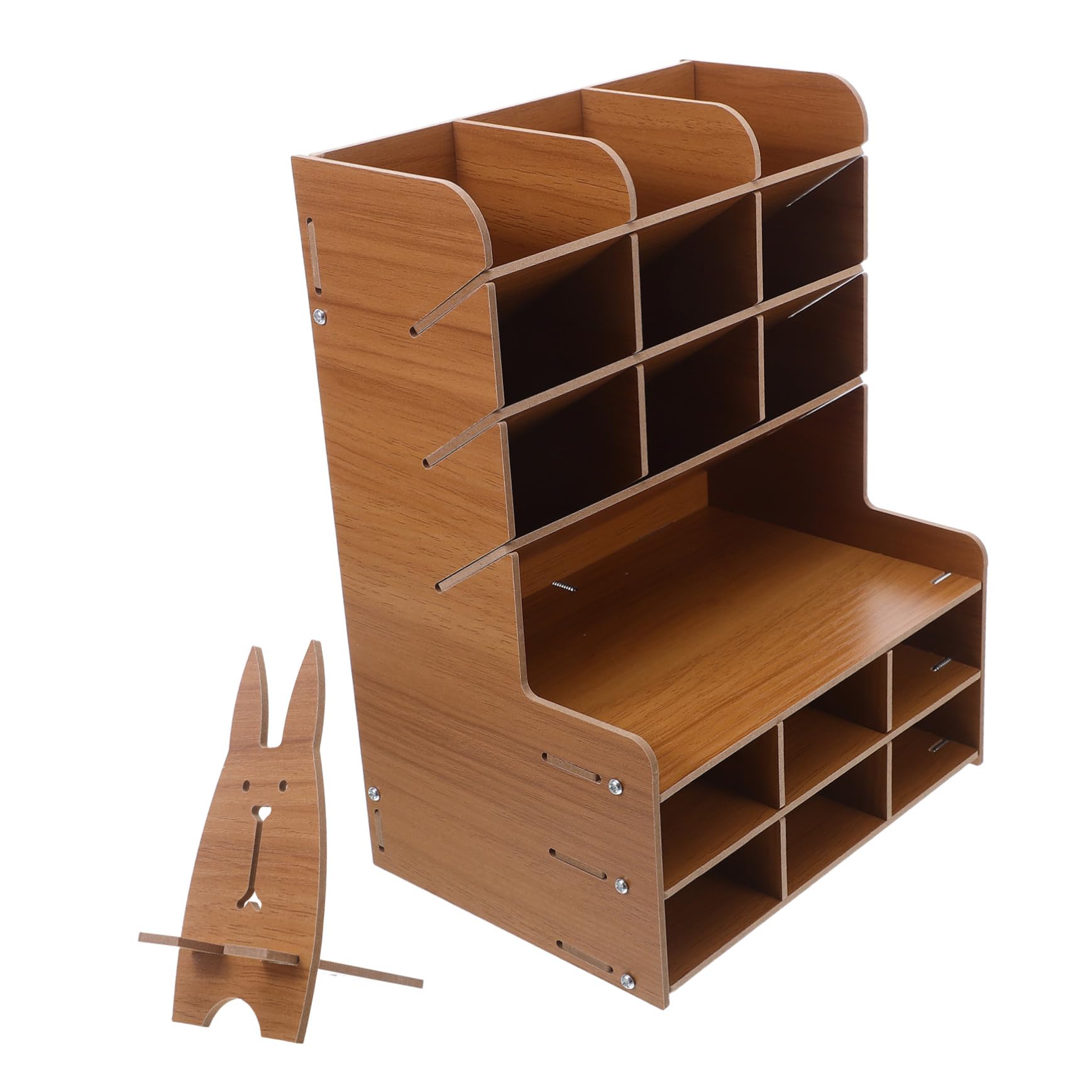 Angoily Portapenne in Legno per Scrivania con Scomparti per Matite Righelli e Gomme Contenitore Organizer da Scrivania in Legno Massello per Cancelleria