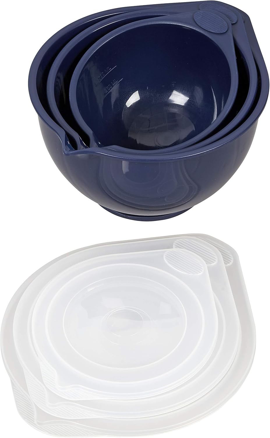 Wilton Plastic Navy Blue Non-Slip Covered Mixing Bowls with Lids, Assorted/RNUM, 6-Piece