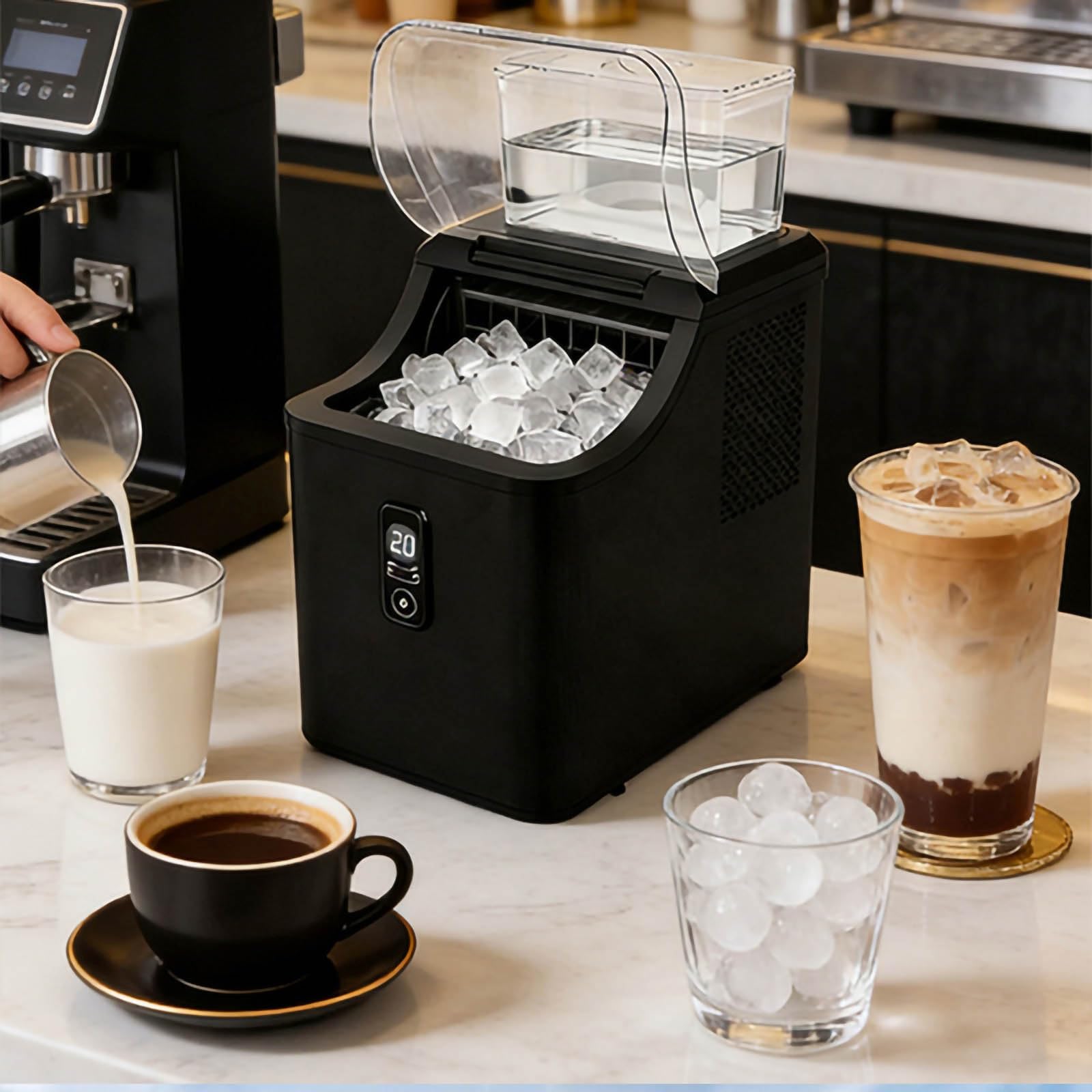 Máquina for hacer hielo en encimera: fabricación rápida de hielo en 8 minutos, producción diaria de 11,8 kg, 24 cubos cuadrados por lote, tanque de 1,6 l sin plomería