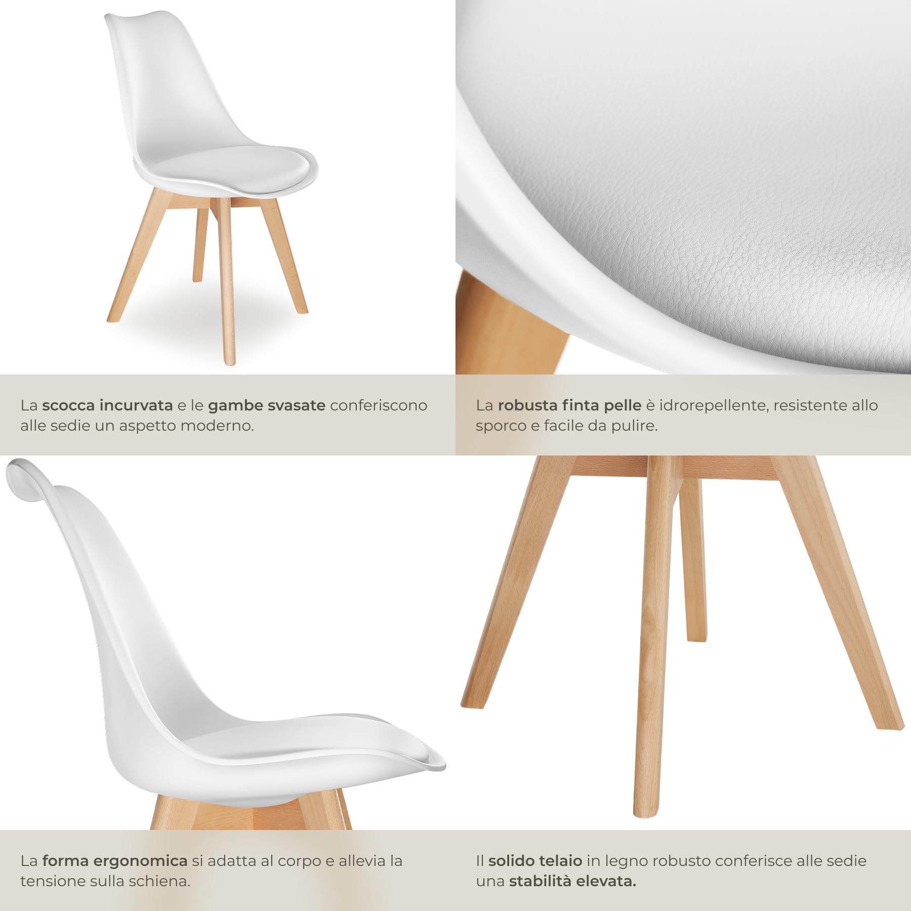 tectake® Set di 2 Sedie da Pranzo, Design Ergonomico, Perfette per Sala da Pranzo e Cucina, Struttura Stabile, Seduta Confortevole, Facili da Pulire - Bianco