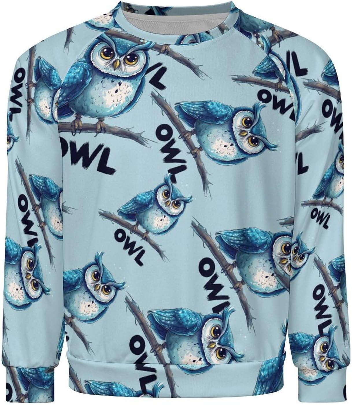 Owl Men's Sweatshirt Crew Neck Sweater Long Sleeve Pullover Tops Casual Wear