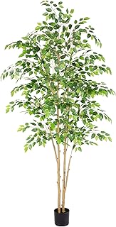 Tall UV Resistant Ficus Tree Artificial，7ft(84in) Realistic Texture Potted Faux Ficus Tree， Fake Trees Indoor Outdoor for Home Office Living Room Bedroom Foyer Porch Decor.