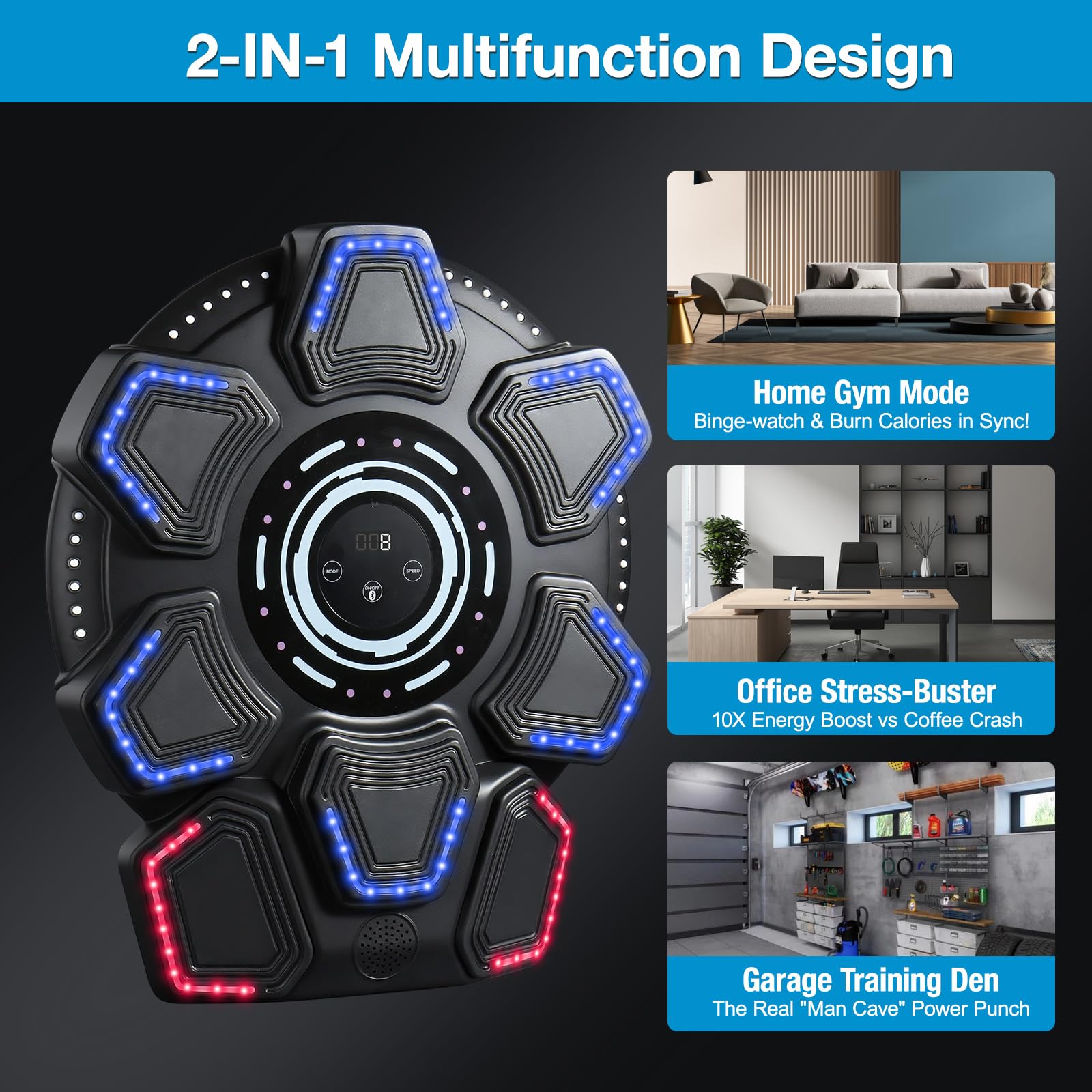 Music Boxing Machine, Bluetooth Music Box con luci a LED, 9 modalità di velocità e modalità di conteggio, macchina elettronica da boxe per bambini/adulti, scatole musicali per casa e palestra