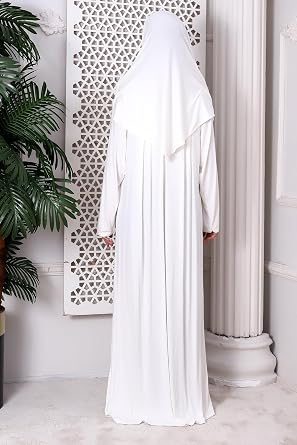 Tek Parça Pratik Başörtülü Robalı Namaz Elbisesi 8015 Kırık Beyaz